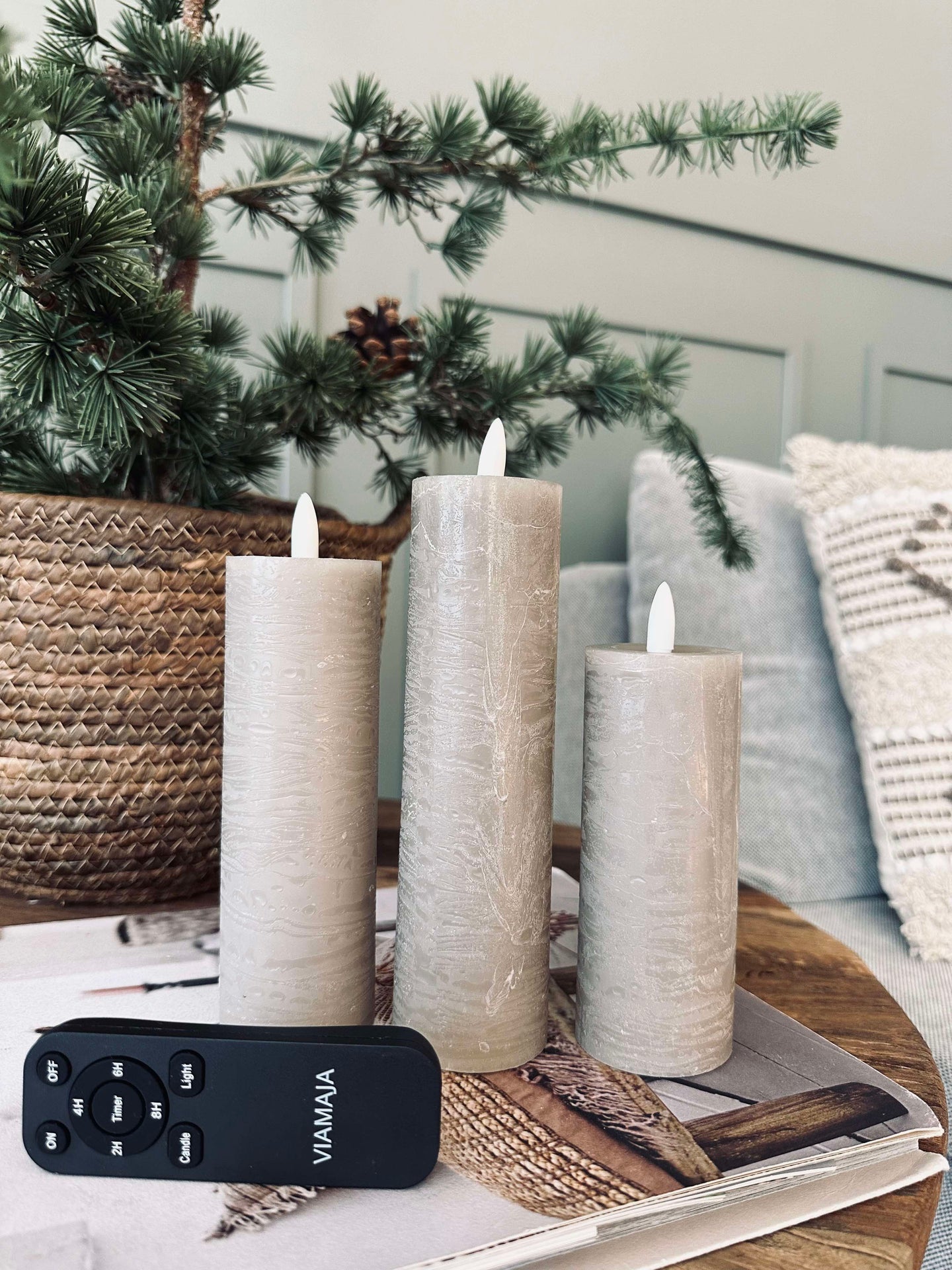 LED Blockljus / Sand – 3 st Rustik dia 5 cm