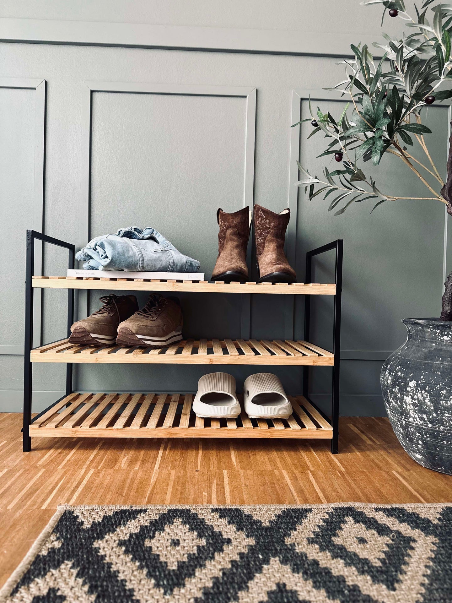 Skoställ i bambu - 3 hyllor