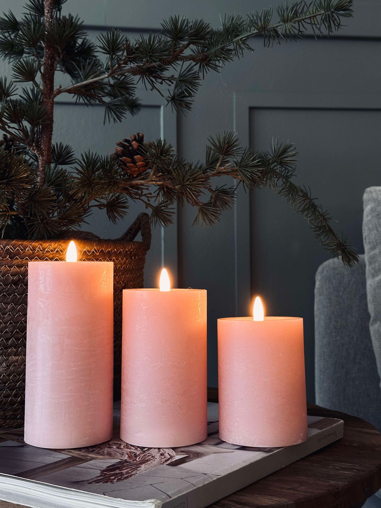 LED Blockljus / Rosa – 3 st Rustikt ljus