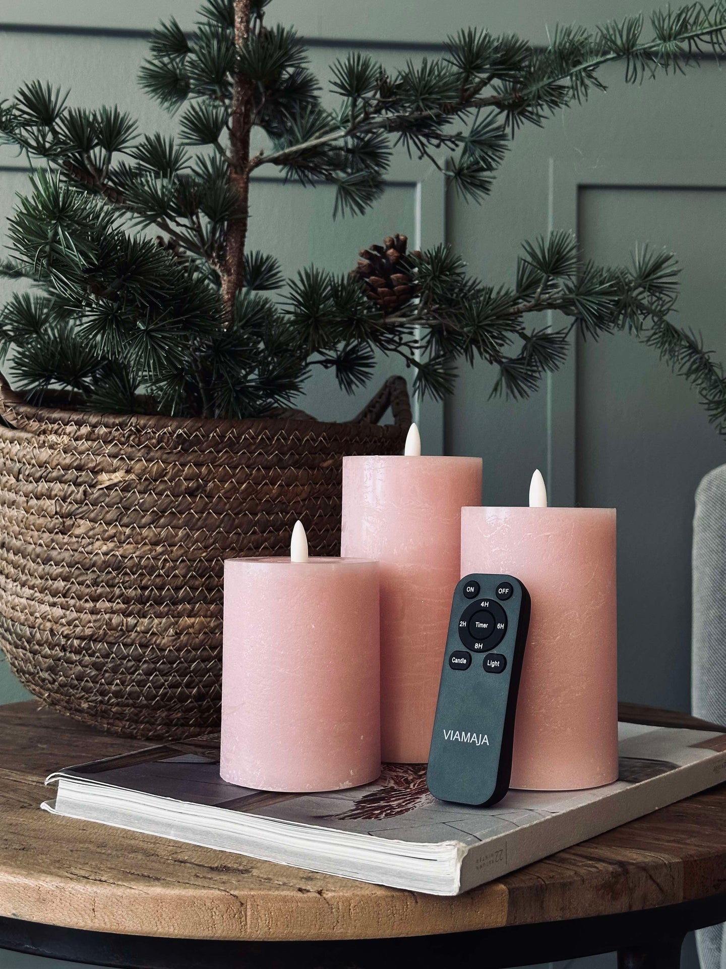 LED Blockljus / Rosa – 3 st Rustikt ljus