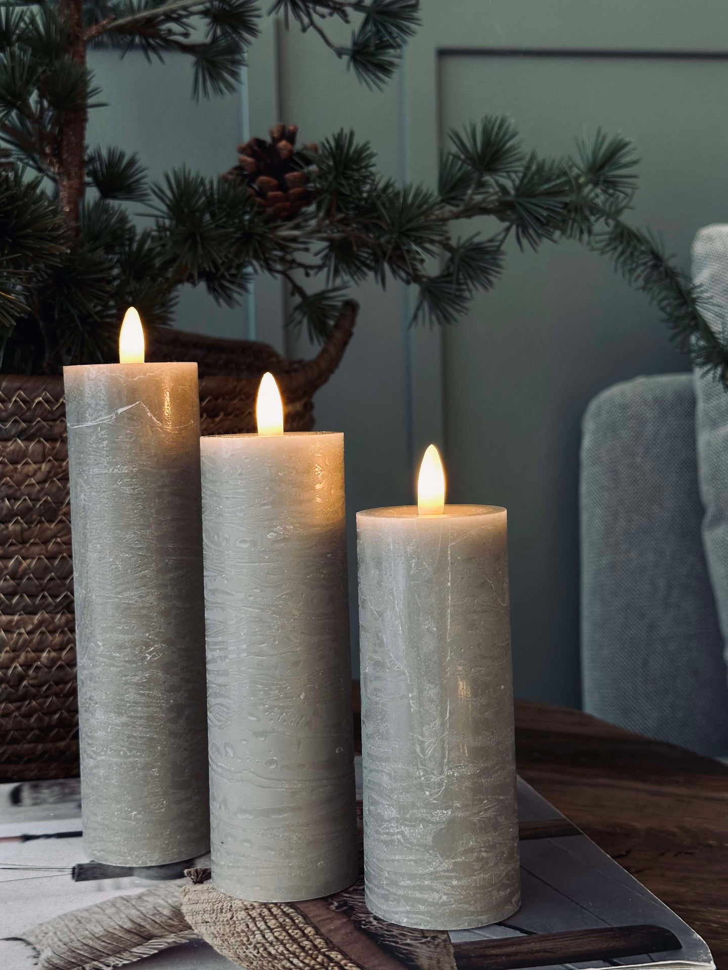 LED Blockljus / Sand – 3 st Rustik dia 5 cm