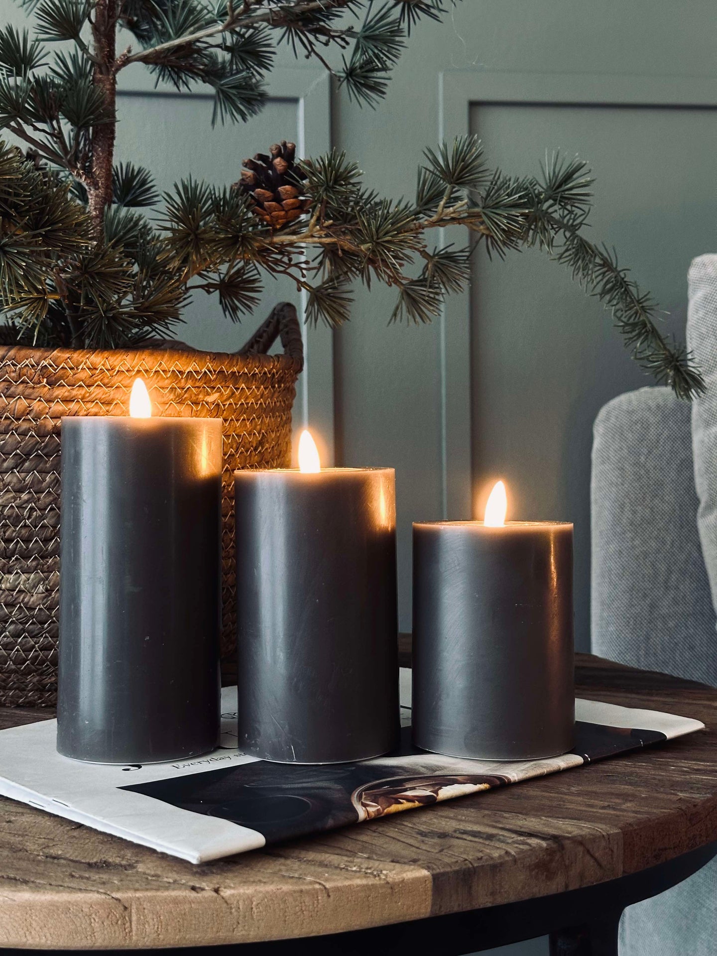 LED Blockljus / Grå – 3 st blockljus