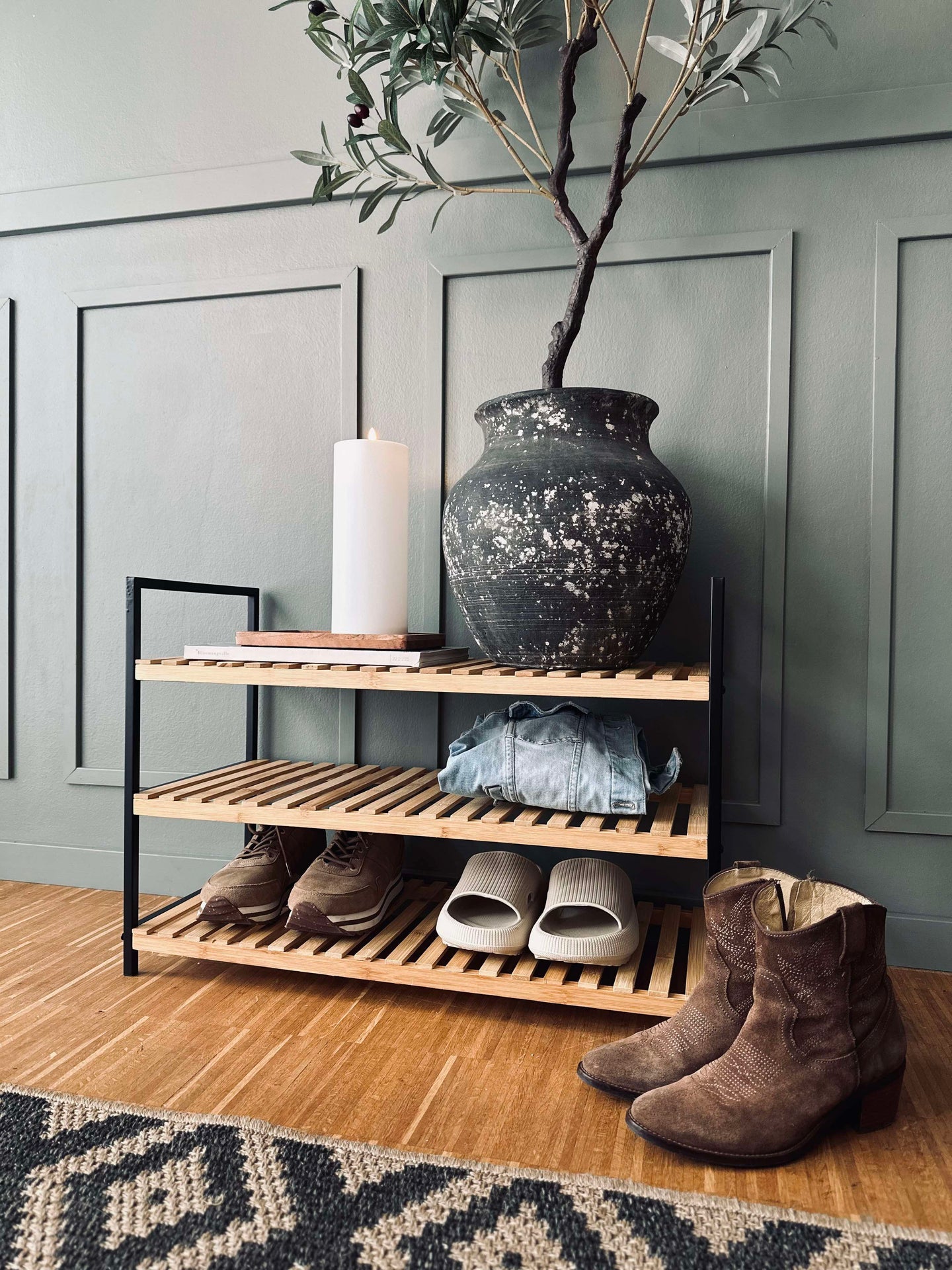 Skoställ i bambu - 3 hyllor