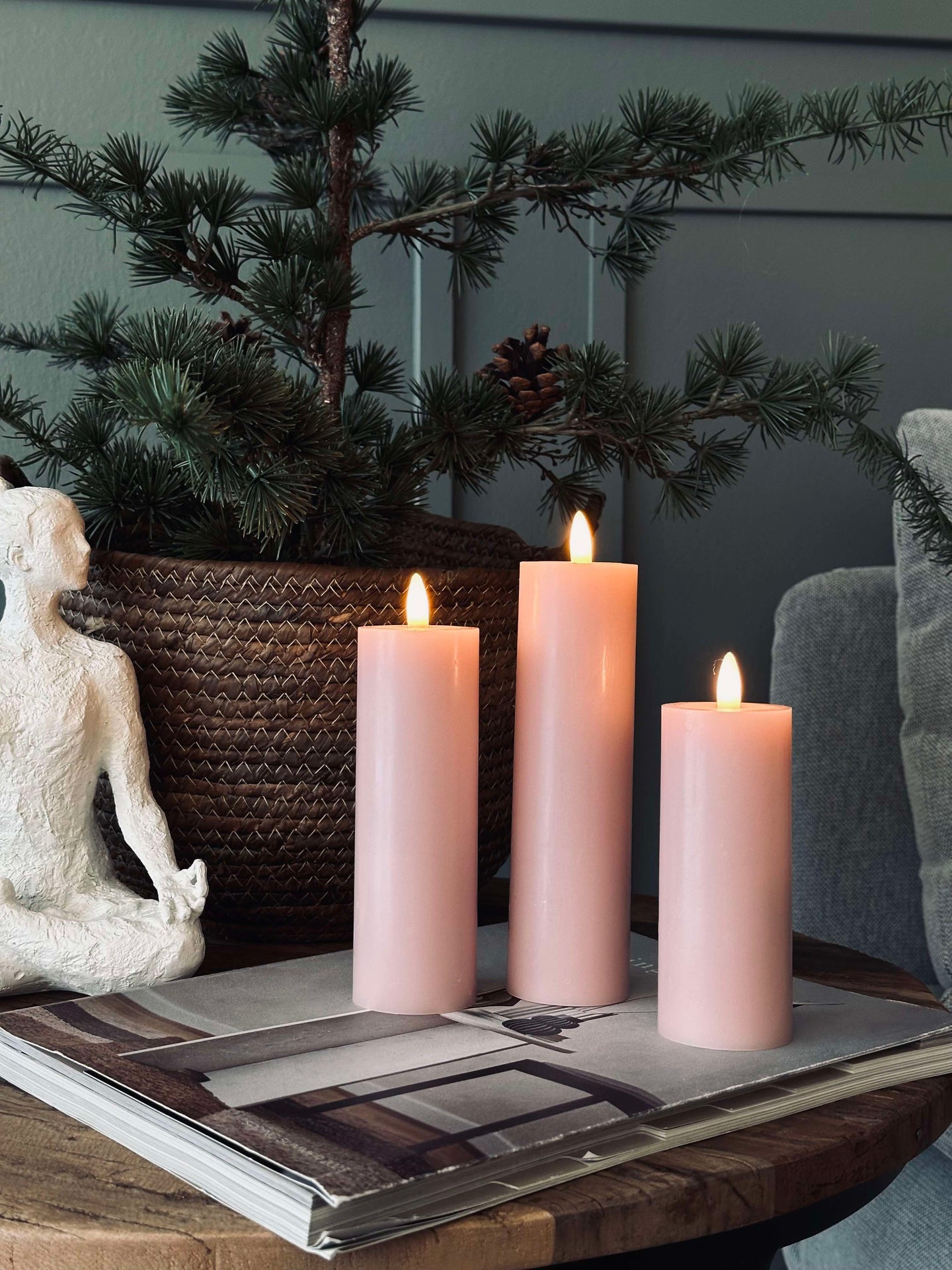 LED Blockljus / Rosa – 3 st Ljus dia 5 cm