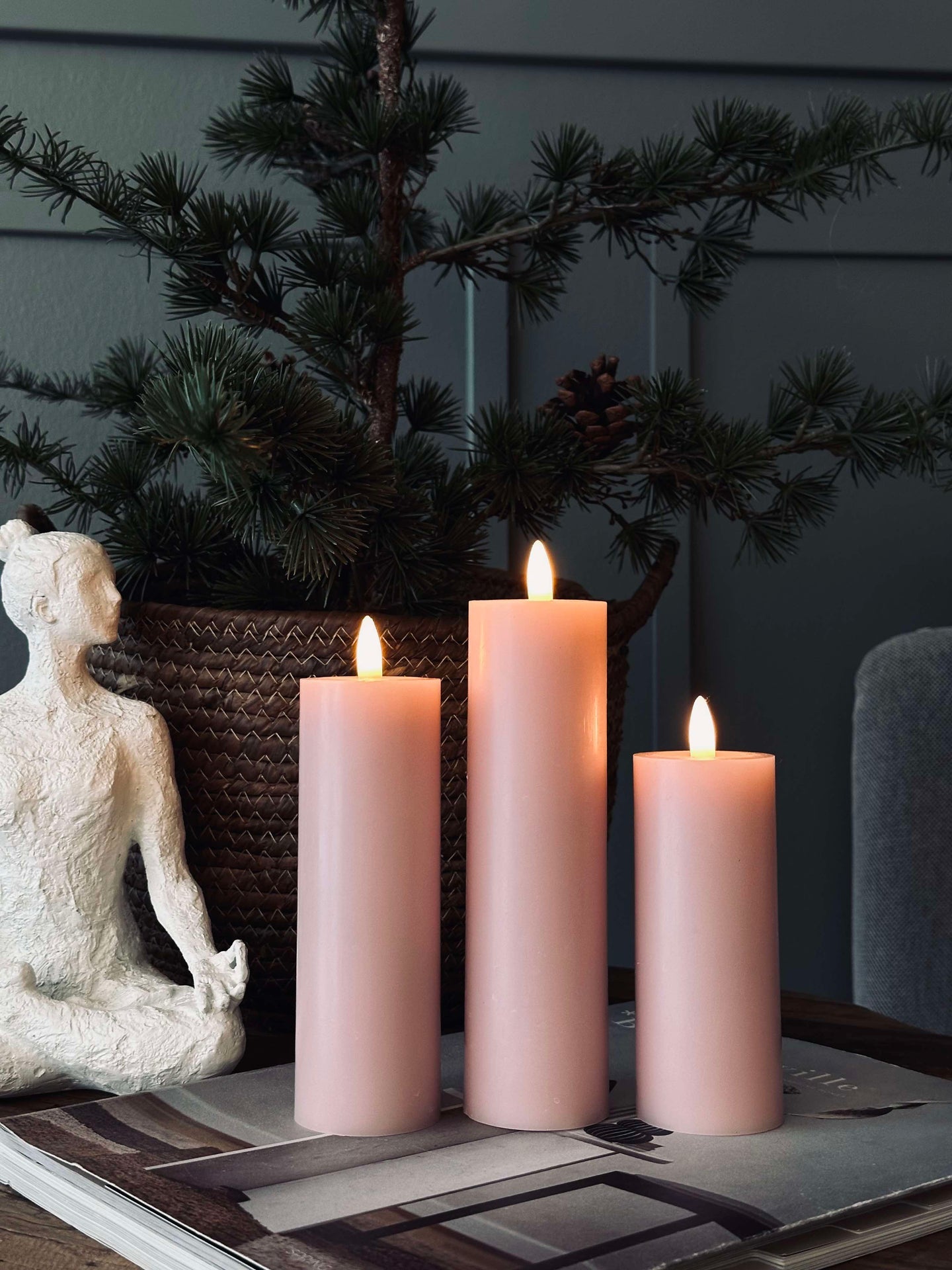 LED Blockljus / Rosa – 3 st Ljus dia 5 cm