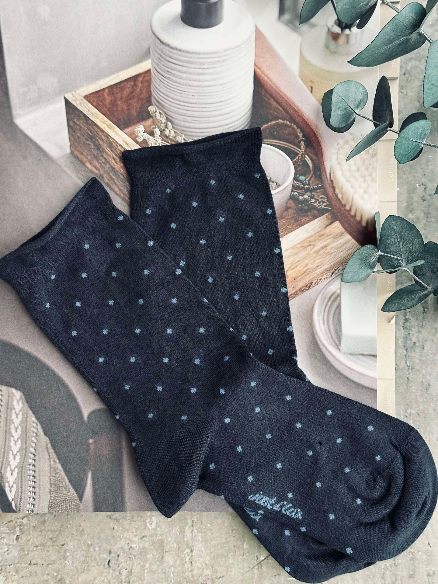 Bambusstrumpor - Marinblå Prick