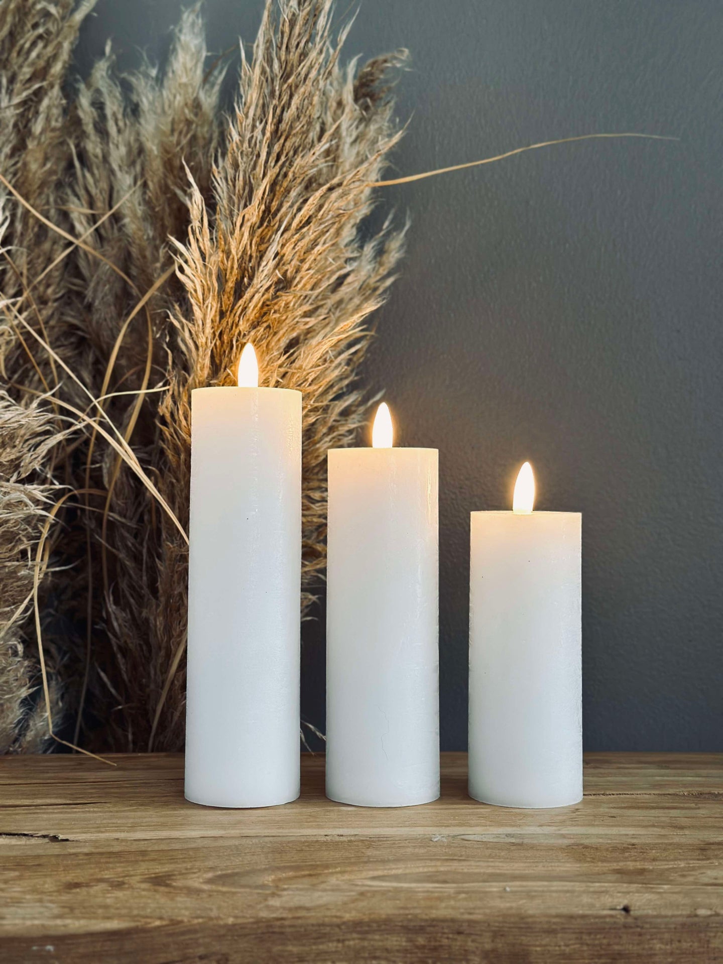 LED Blockljus / Vit – 3 st Rustikt ljus dia 5 cm