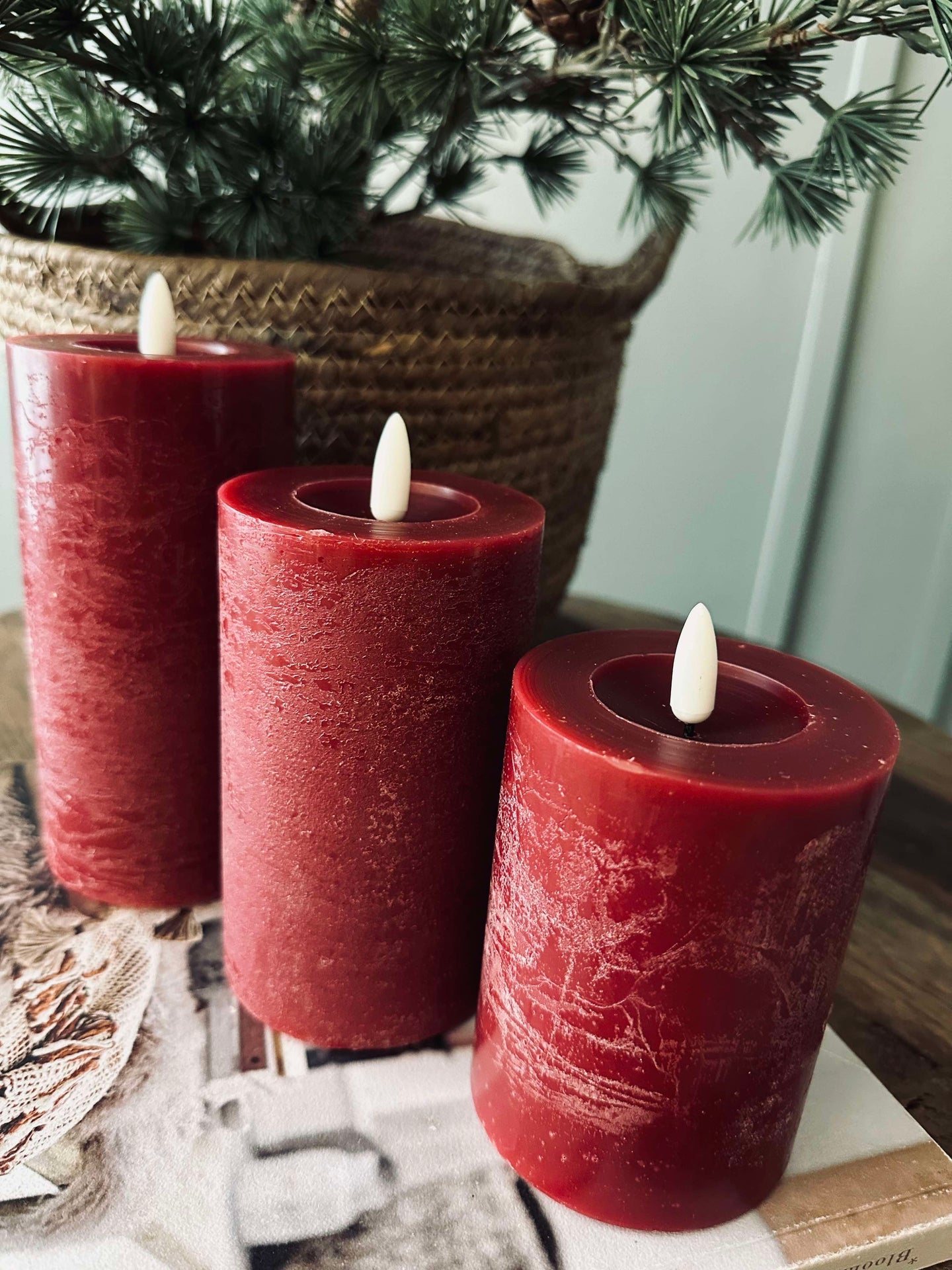 LED Blockljus / Röd – 3 st Rustikt ljus