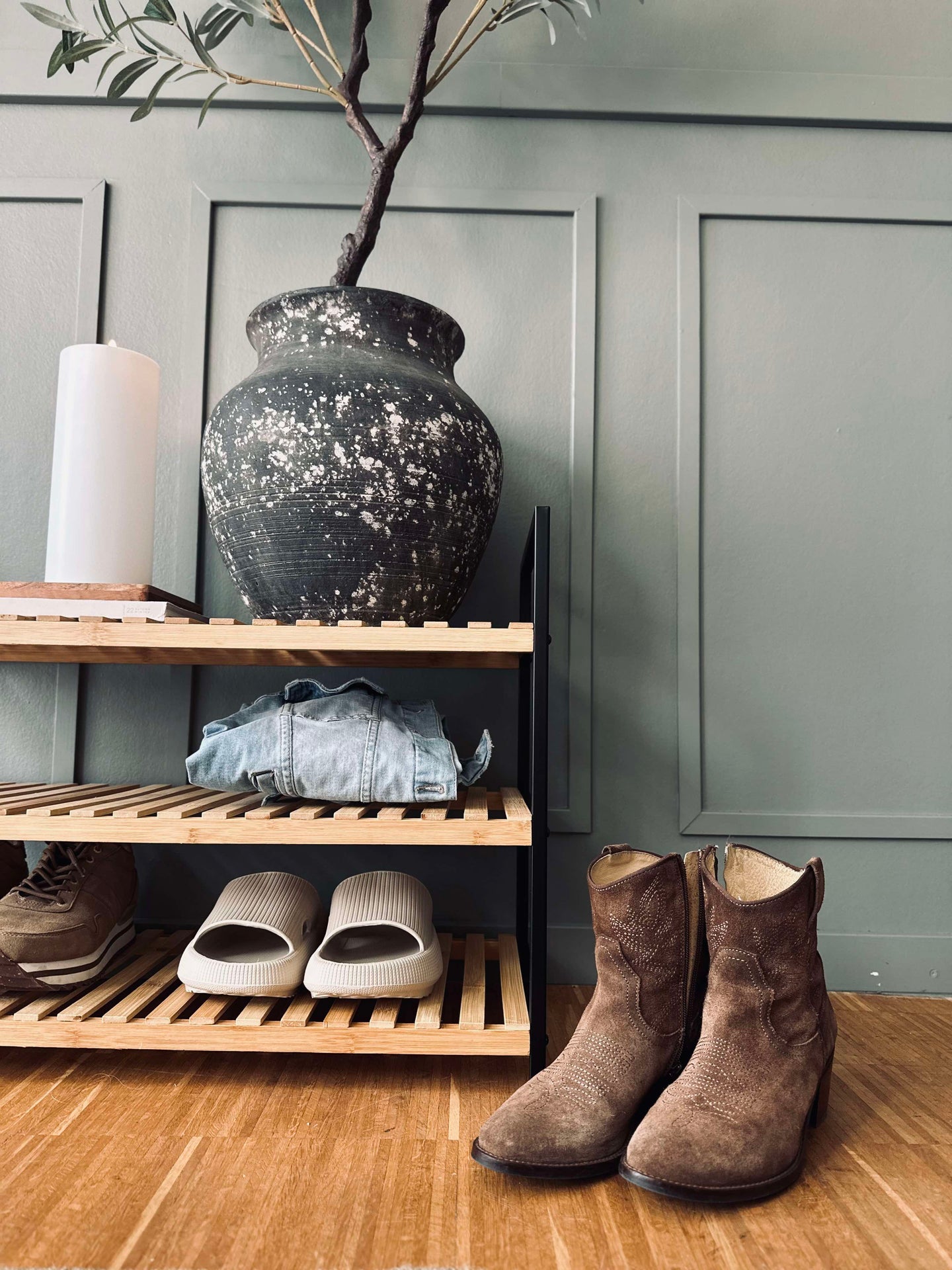 Skoställ i bambu - 3 hyllor