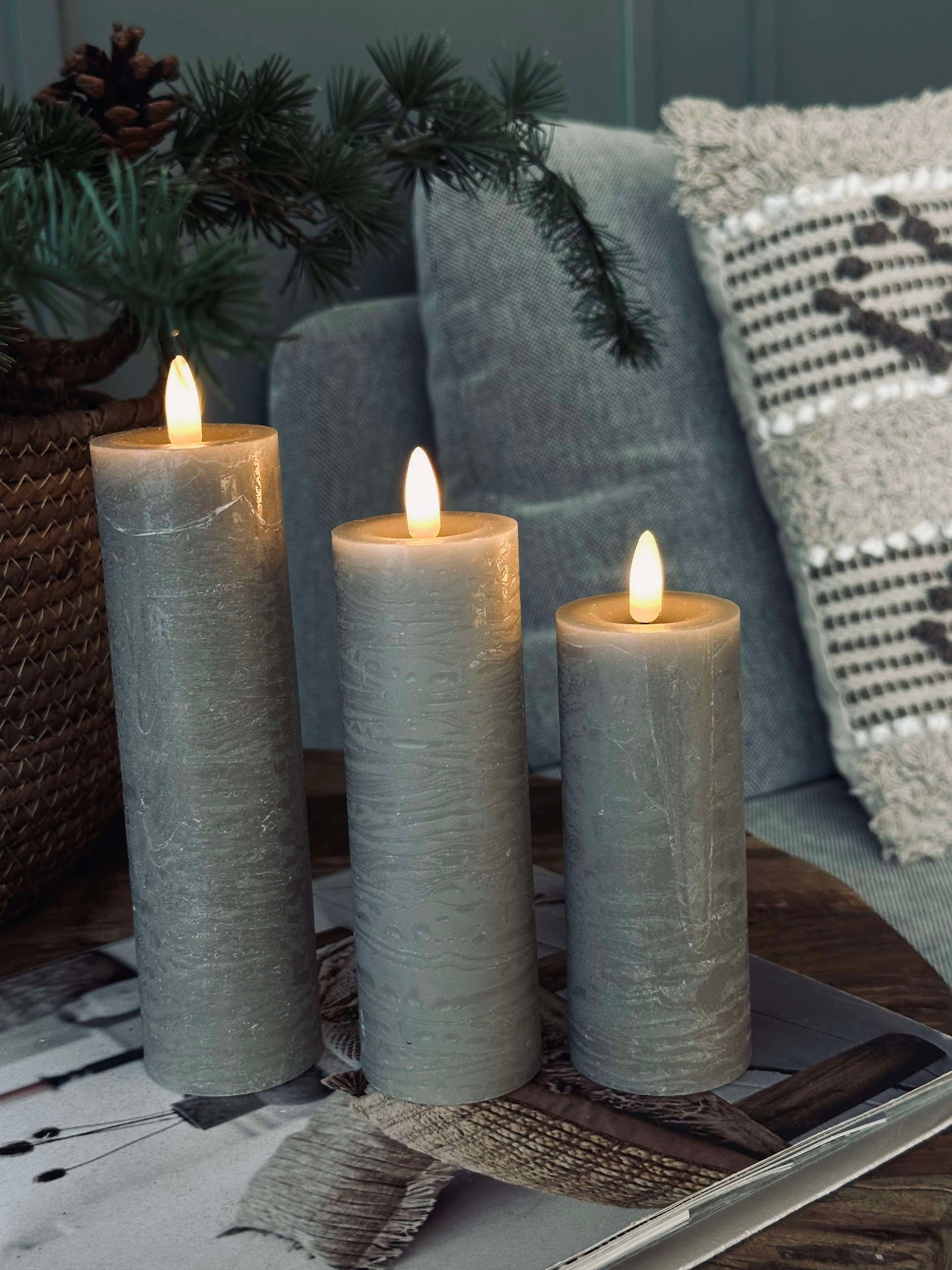 LED Blockljus / Sand – 3 st Rustik dia 5 cm