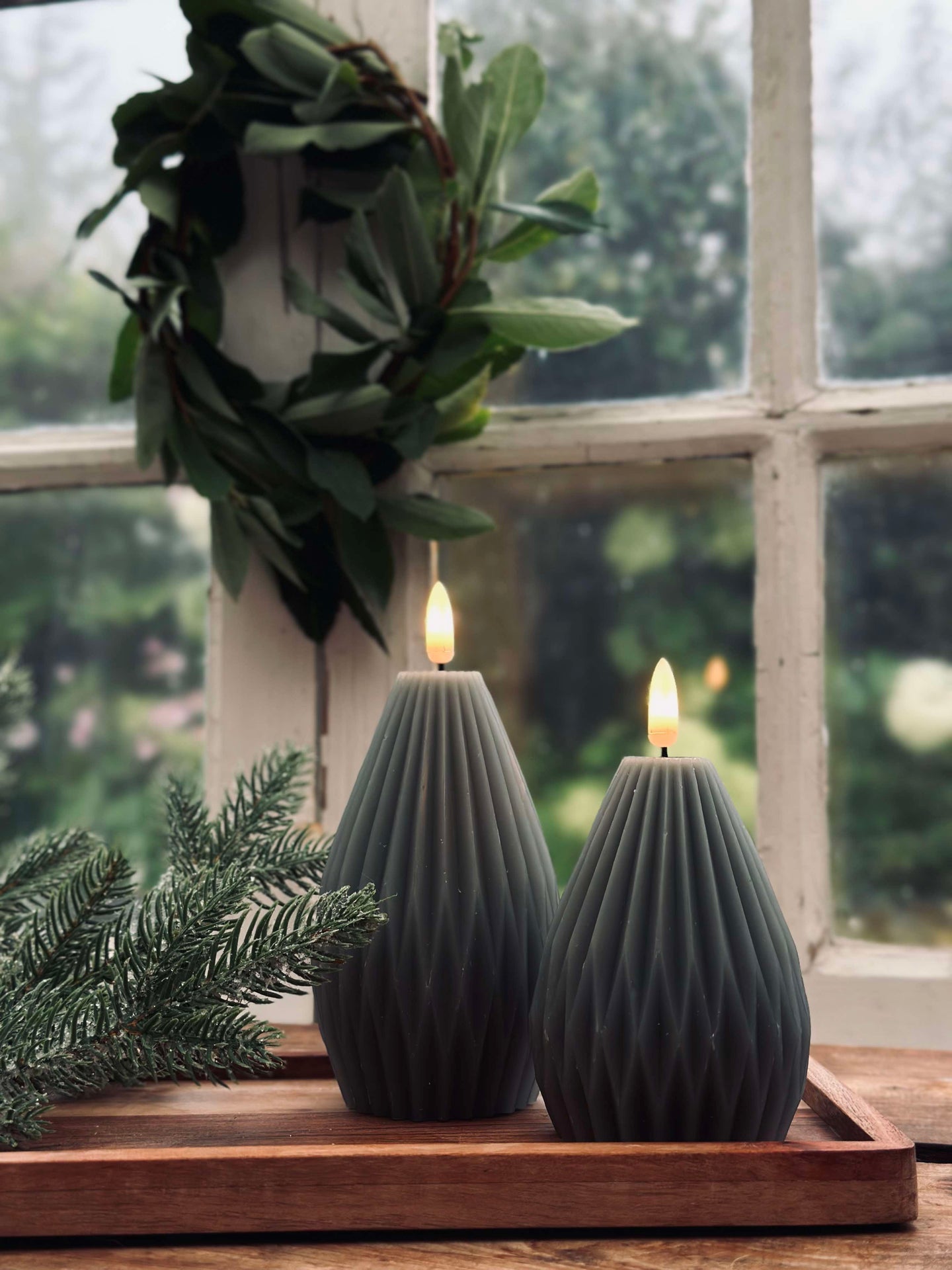 LED-blockljus / räfflor – 2 st grå/grön