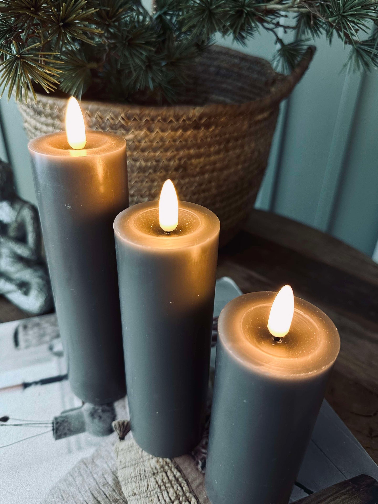 LED Blockljus / Grå – 3 st Ljus dia 5 cm