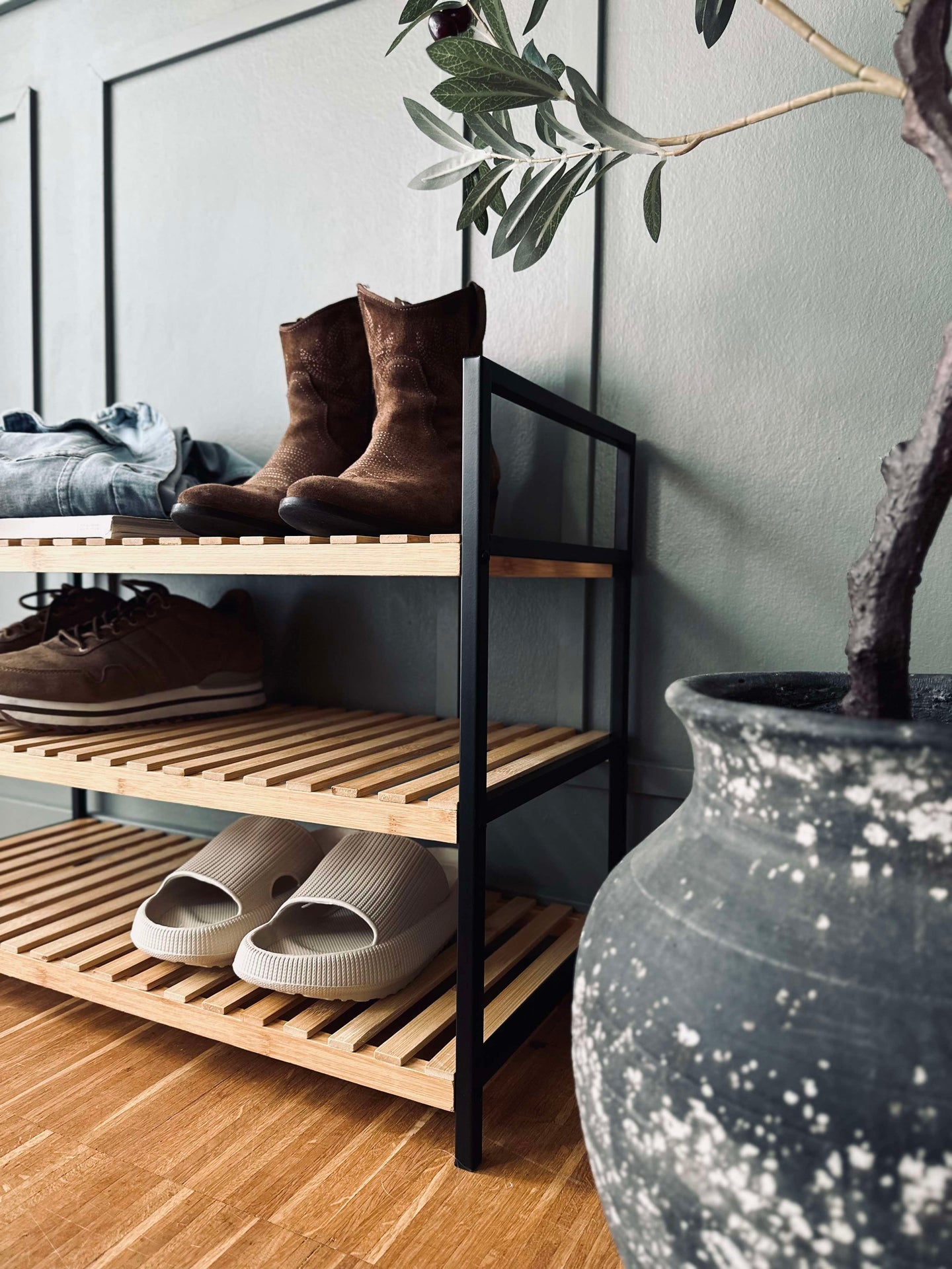 Skoställ i bambu - 3 hyllor