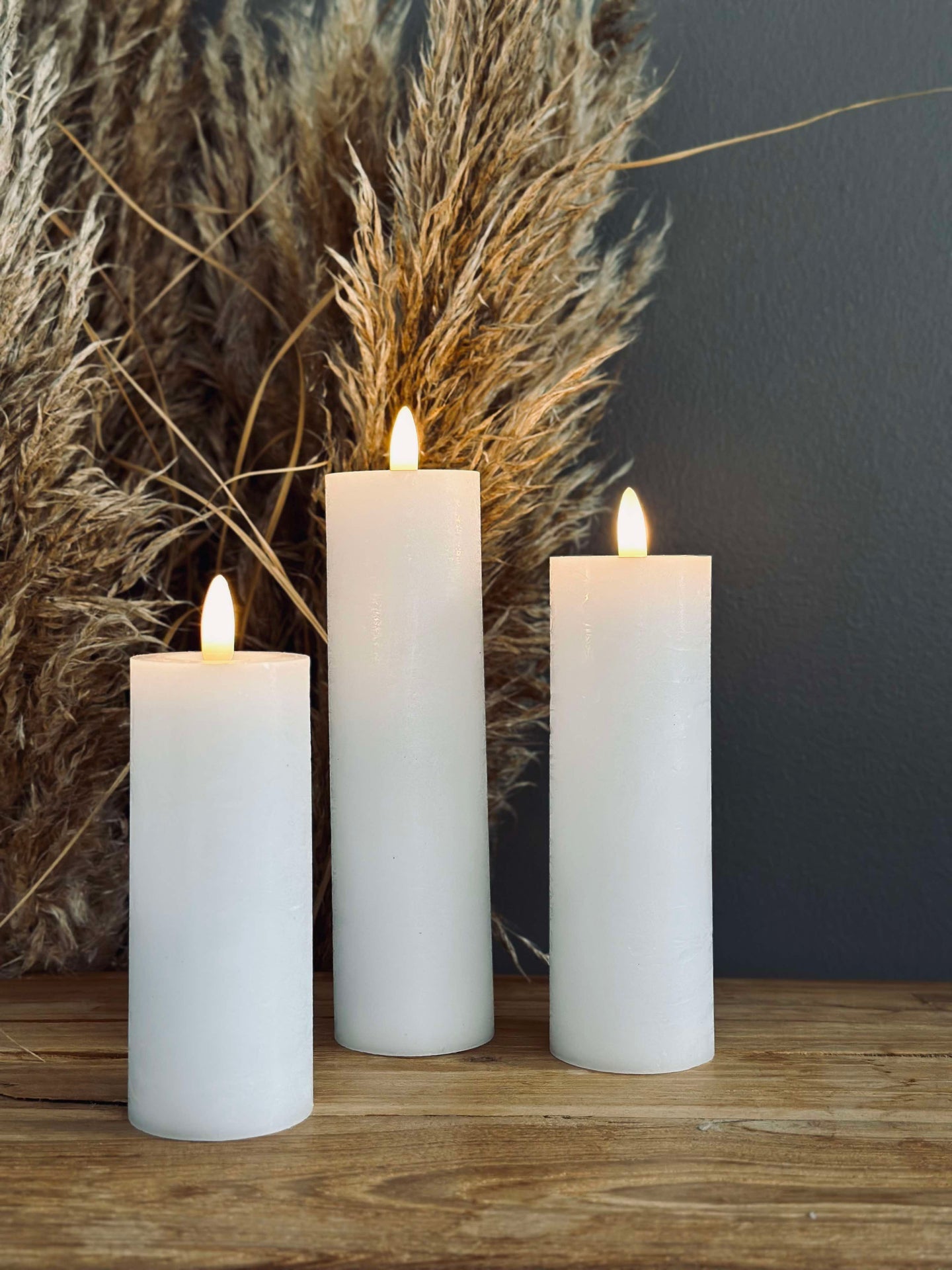 LED Blockljus / Vit – 3 st Rustikt ljus dia 5 cm