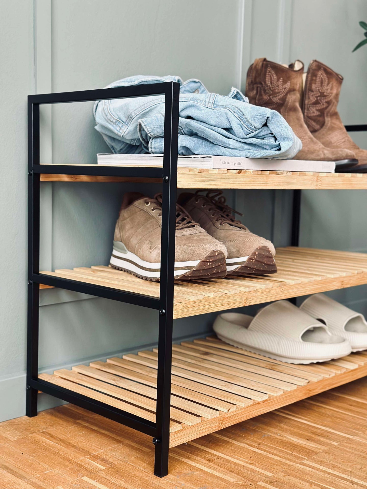 Skoställ i bambu - 3 hyllor