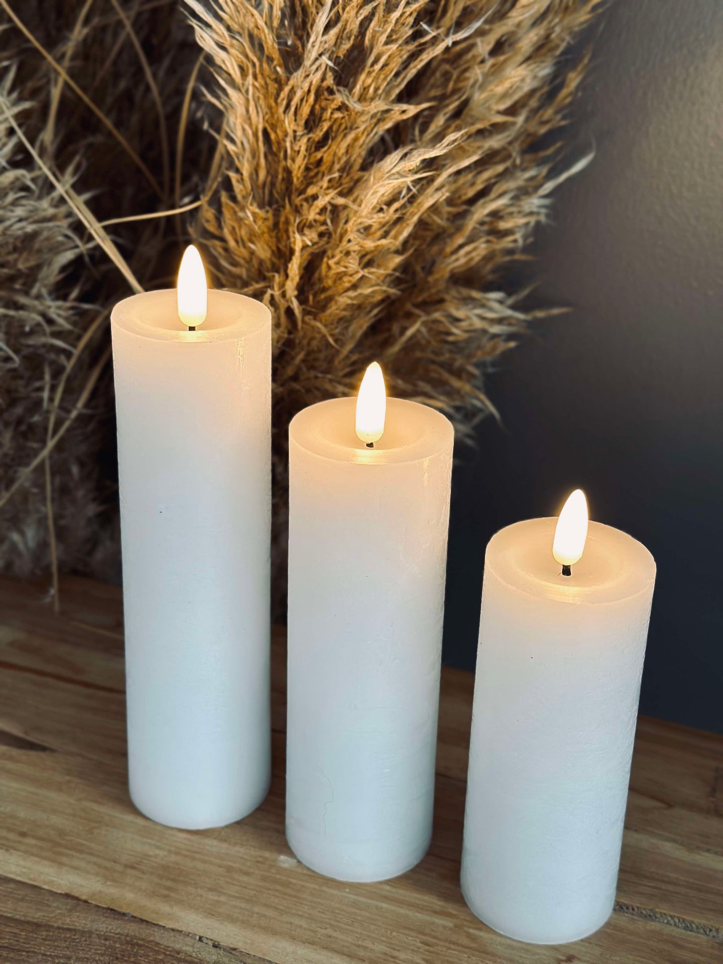 LED Blockljus / Vit – 3 st Rustikt ljus dia 5 cm