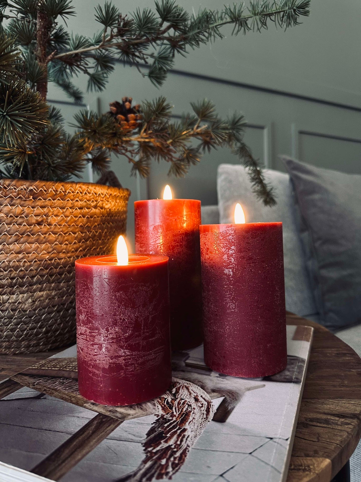 LED Blockljus / Röd – 3 st Rustikt ljus