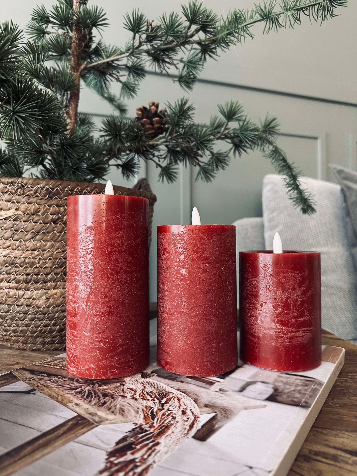 LED Blockljus / Röd – 3 st Rustikt ljus