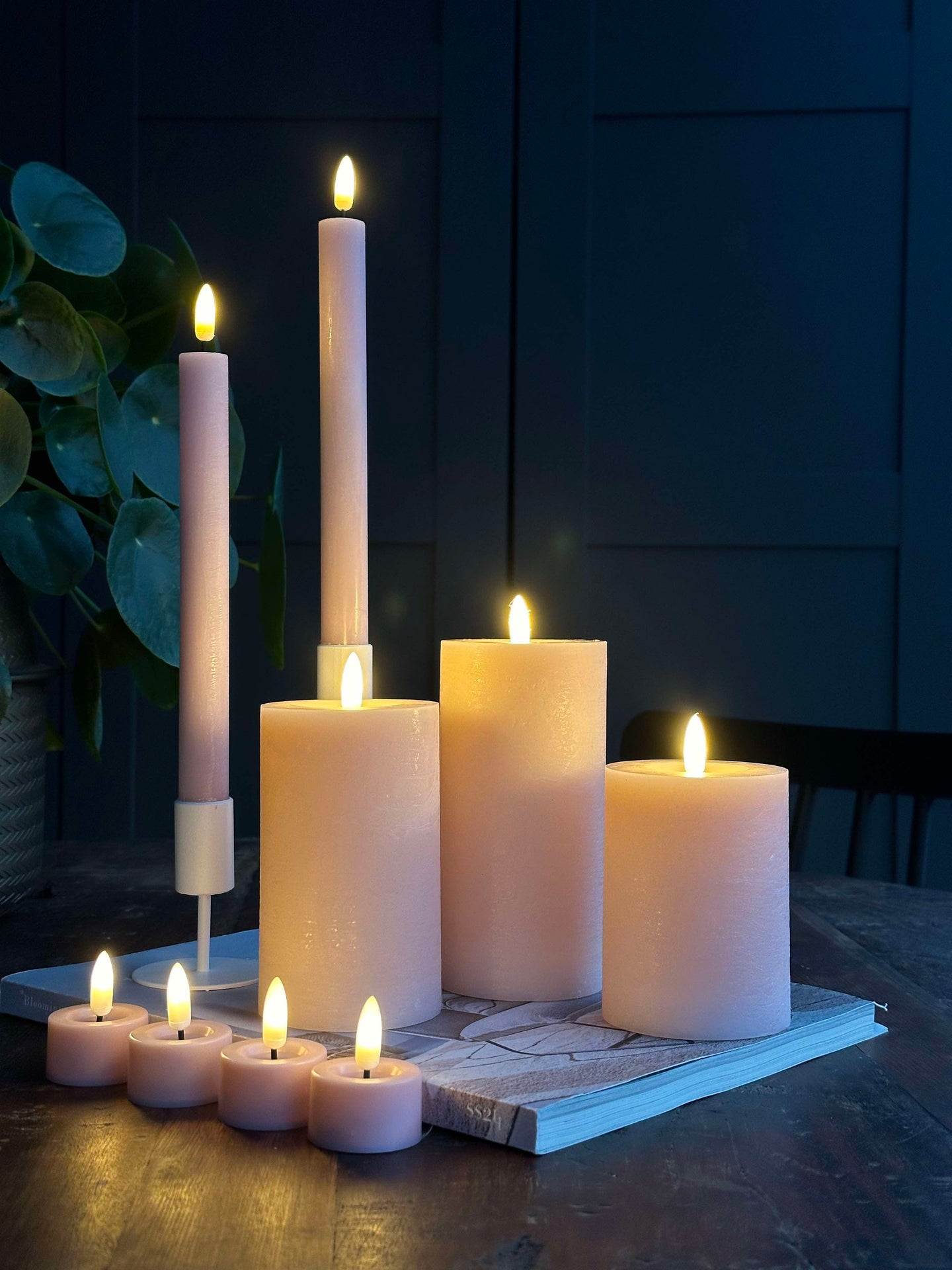 LED-ljuspaket med 9 LED-ljus - Rosa