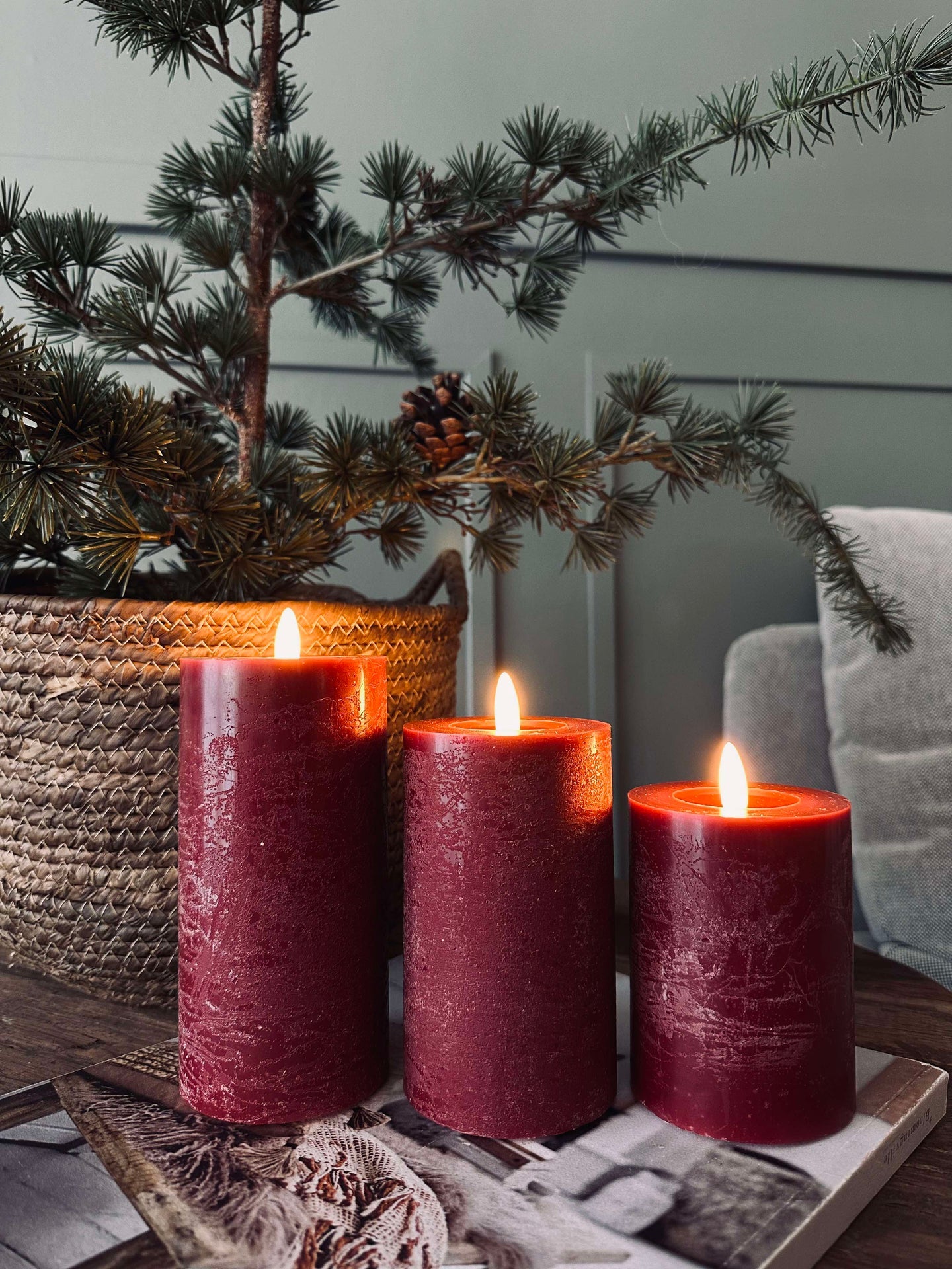 LED Blockljus / Röd – 3 st Rustikt ljus