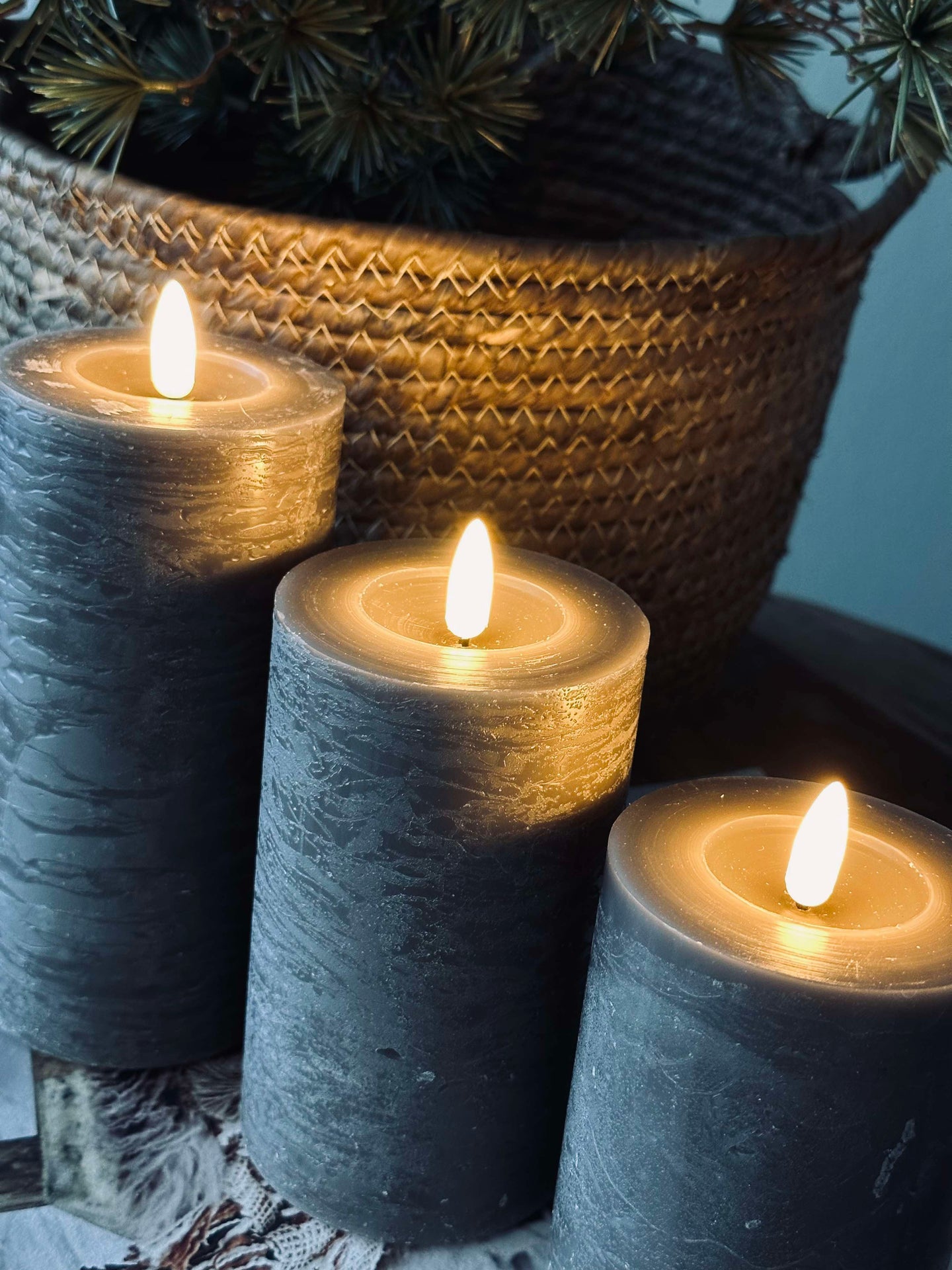 LED Blockljus / Grå – 3 st Rustik ljus