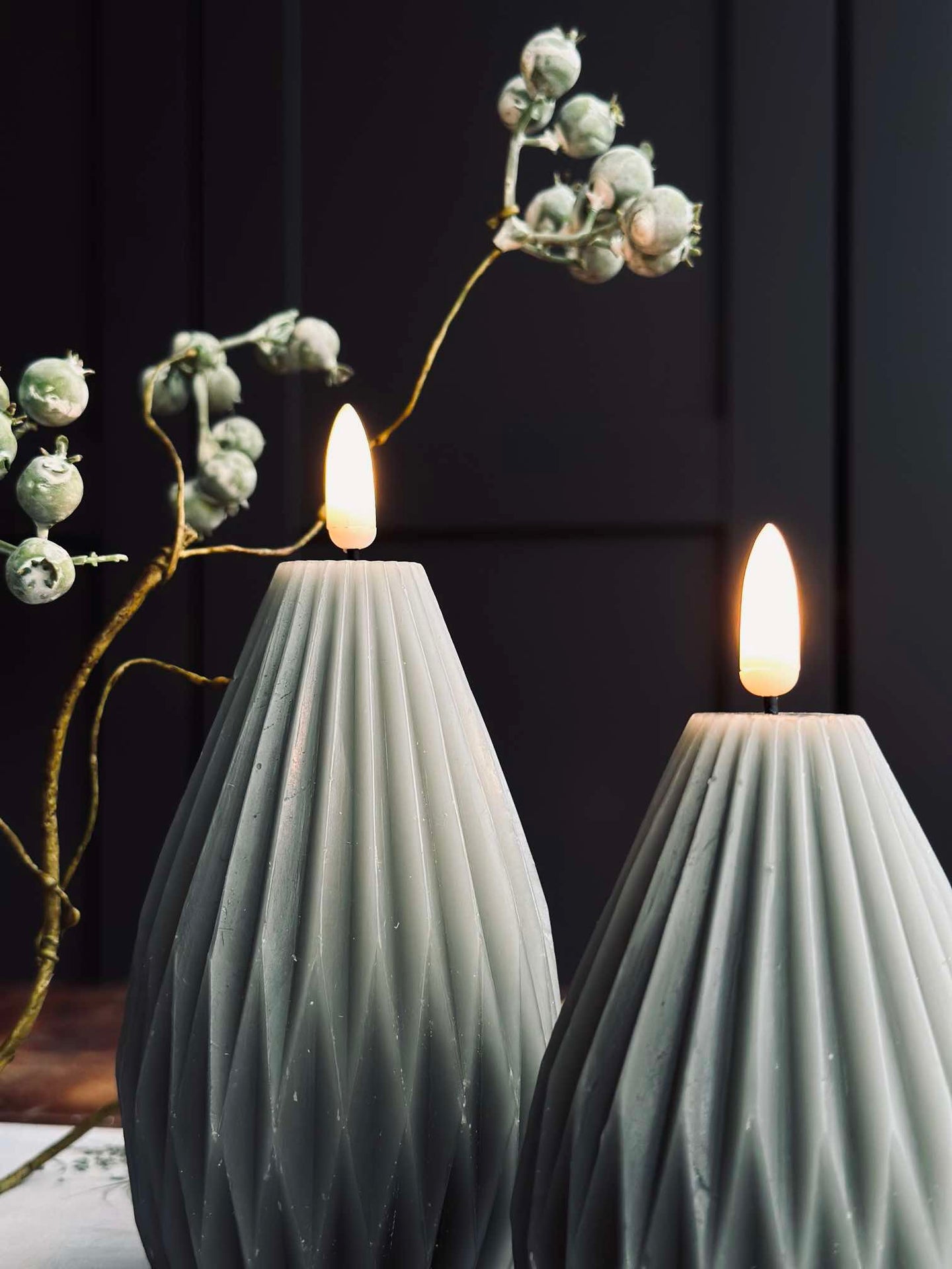 LED-blockljus / räfflor – 2 st grå/grön
