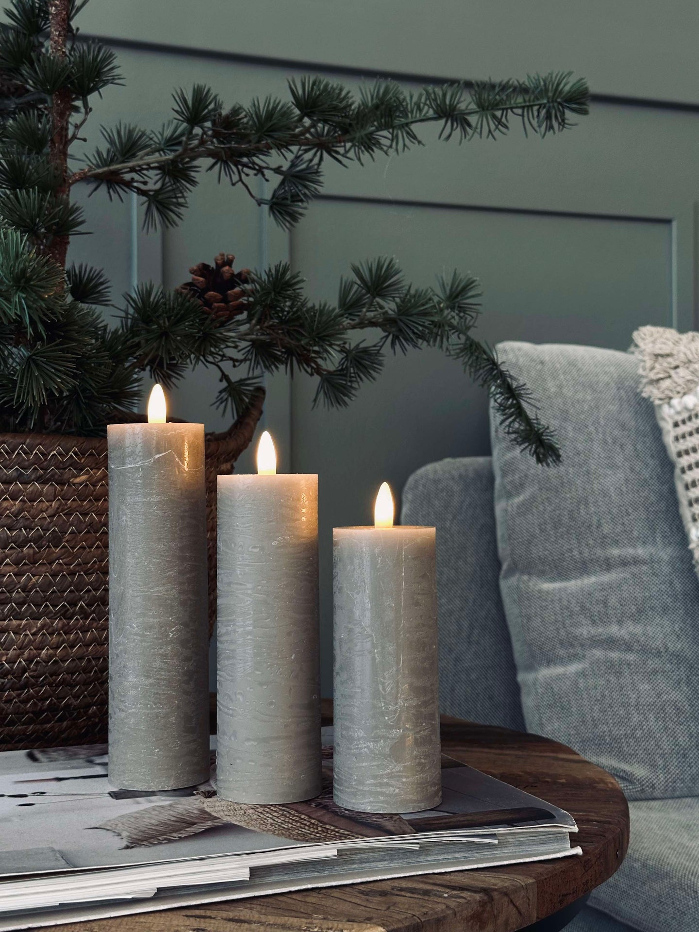 LED Blockljus / Sand – 3 st Rustik dia 5 cm