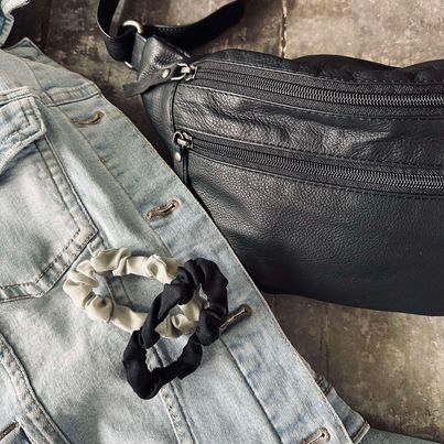 Hårsnoddar Scrunchie Svart / Grå - 2 st