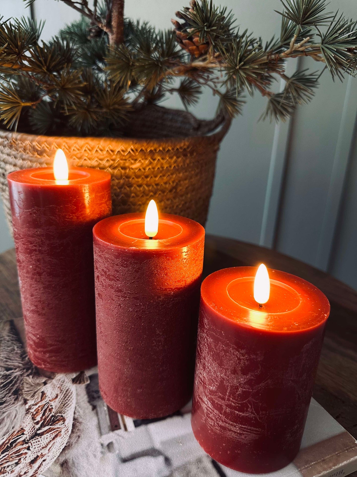 LED Blockljus / Röd – 3 st Rustikt ljus