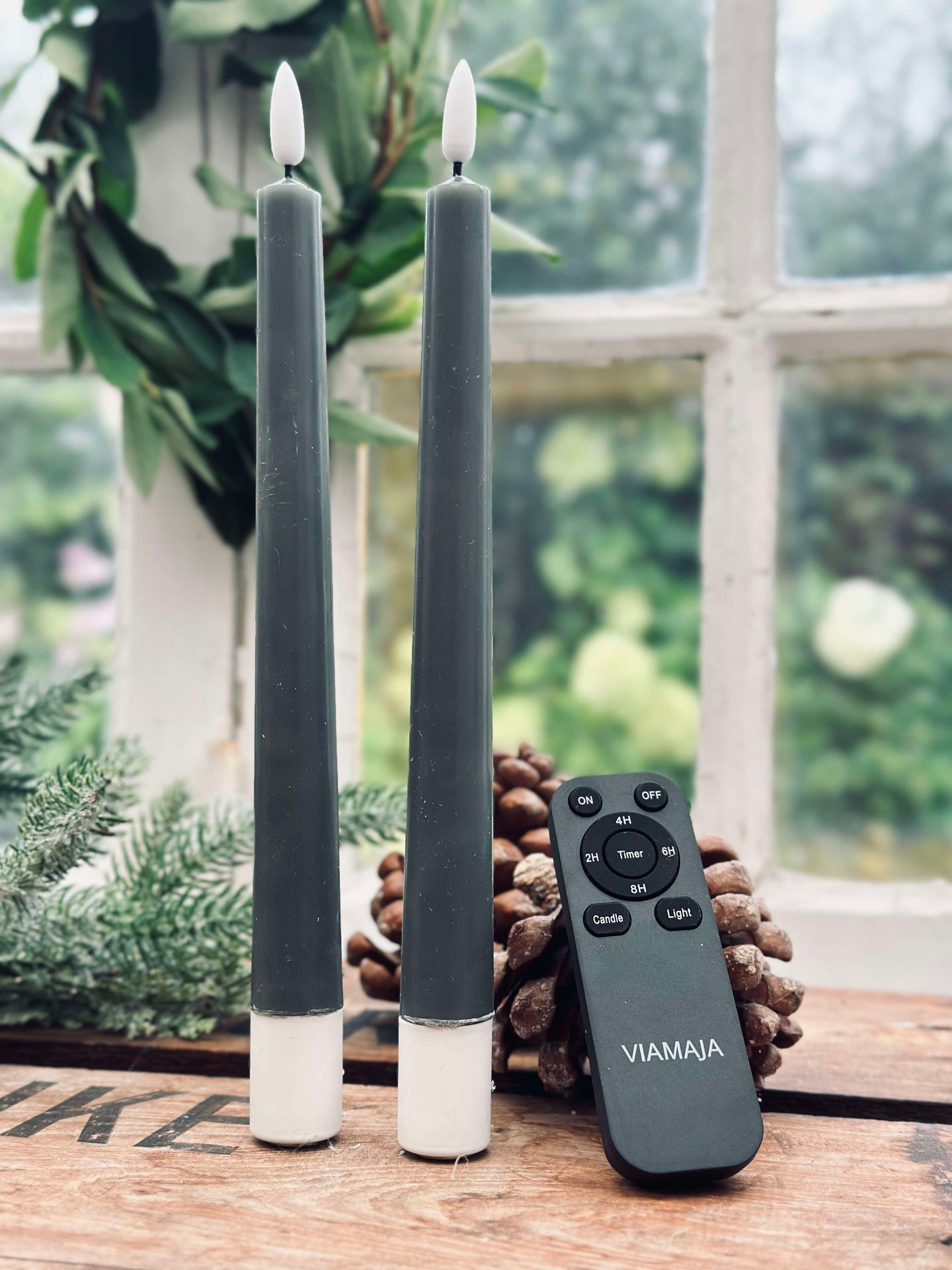 Scenljus / Set med 2 st och fjärrkontroll – Grön 24 cm