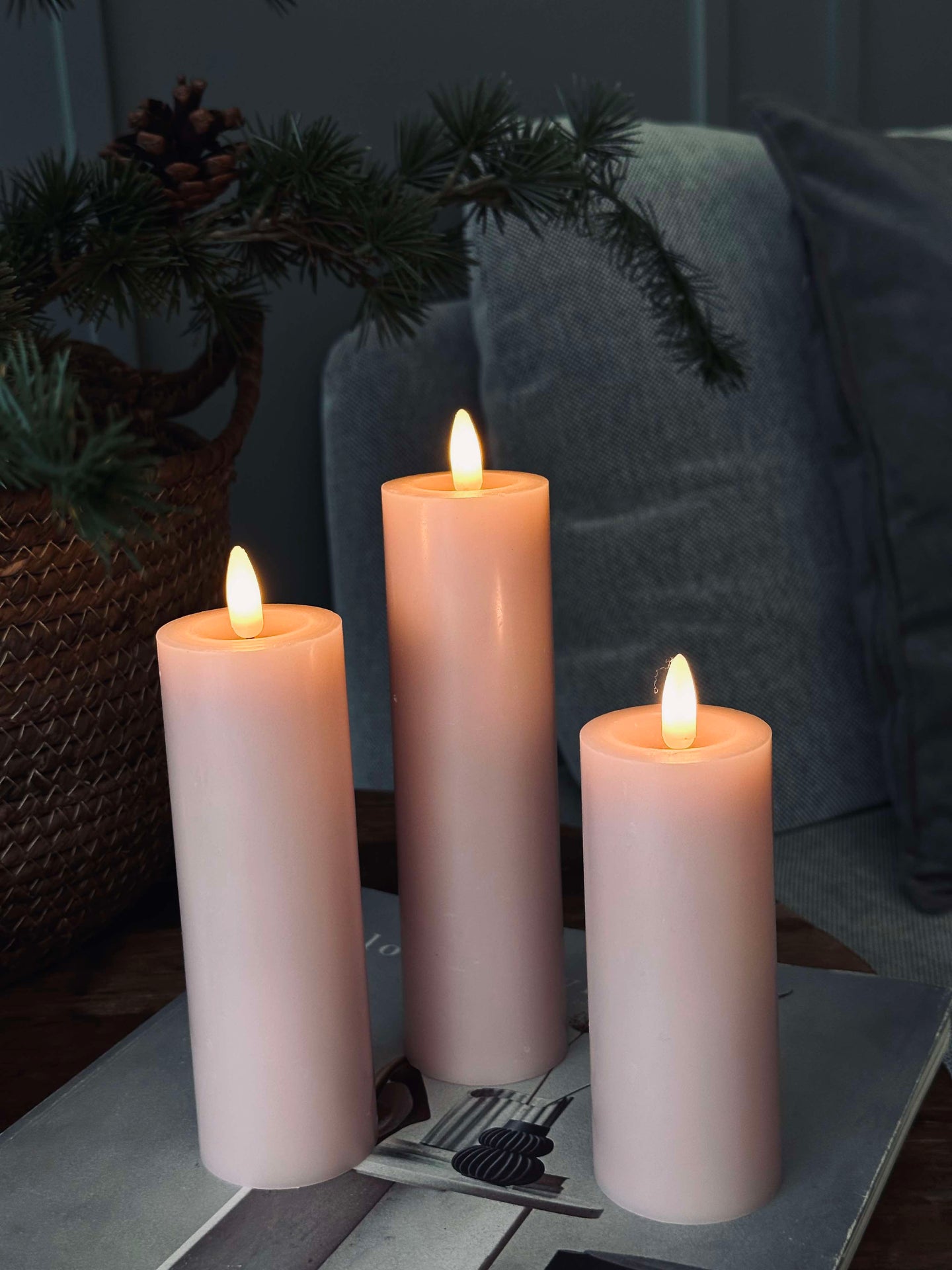 LED Blockljus / Rosa – 3 st Ljus dia 5 cm