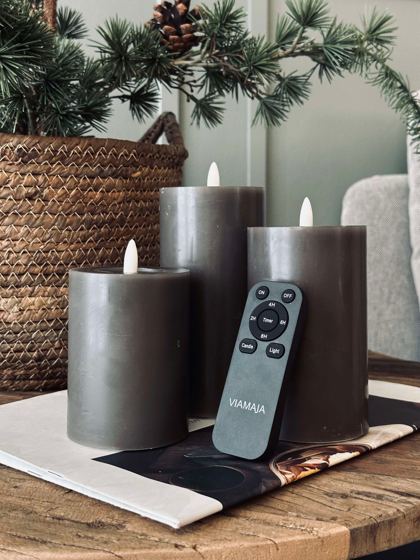 LED Blockljus / Grå – 3 st blockljus