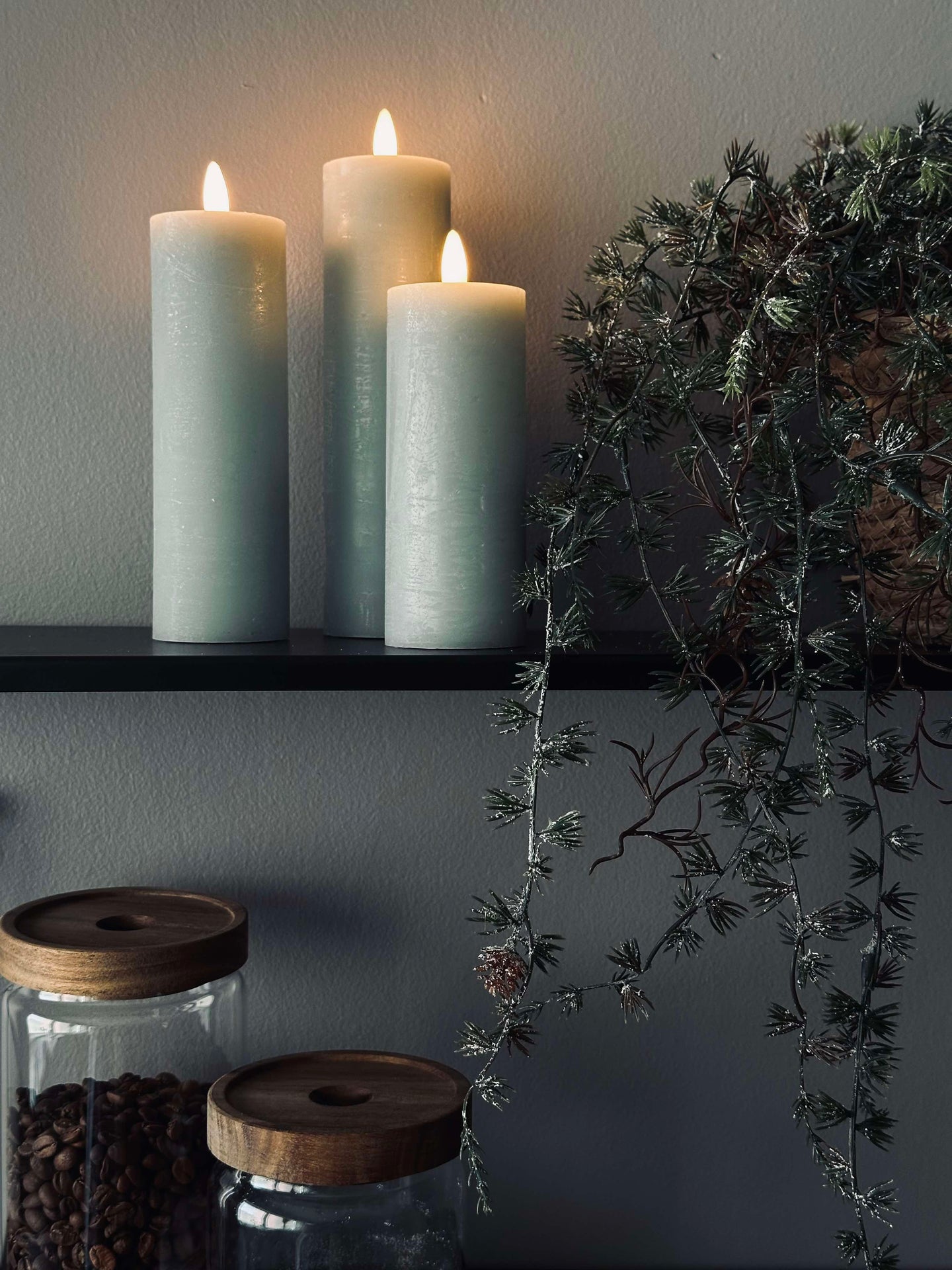 LED-blockljus / Mint – 3 st Rustik dia 5 cm