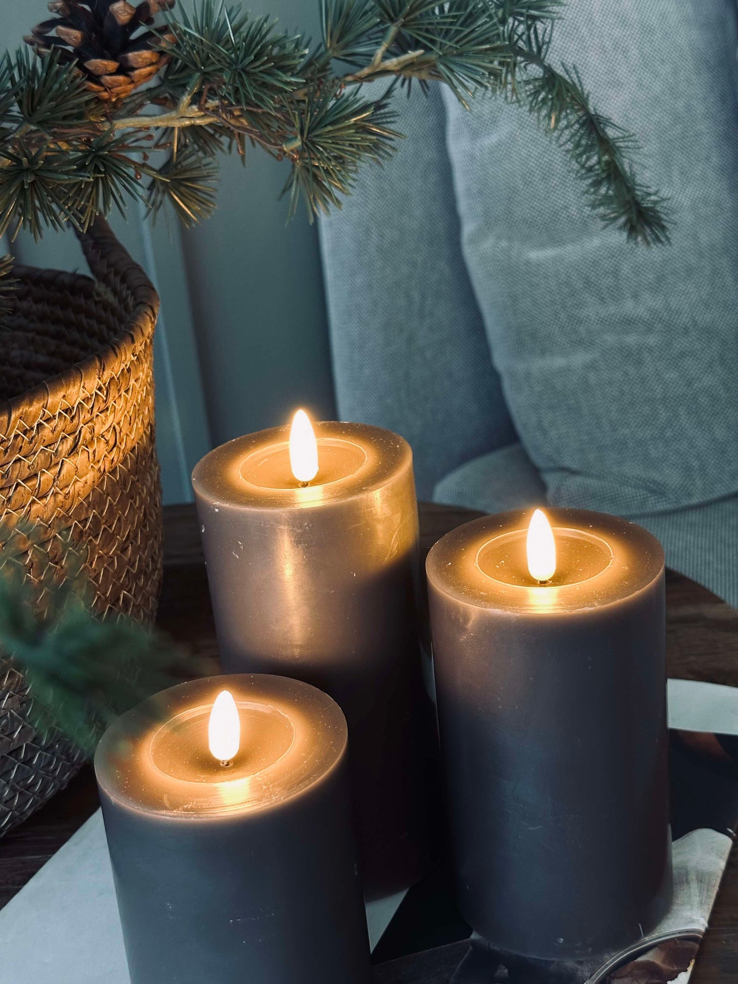 LED Blockljus / Grå – 3 st blockljus