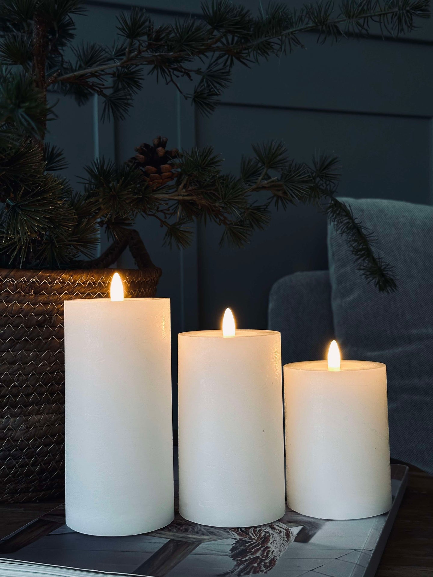 LED Blockljus / Vit - 3 st Rustika ljus