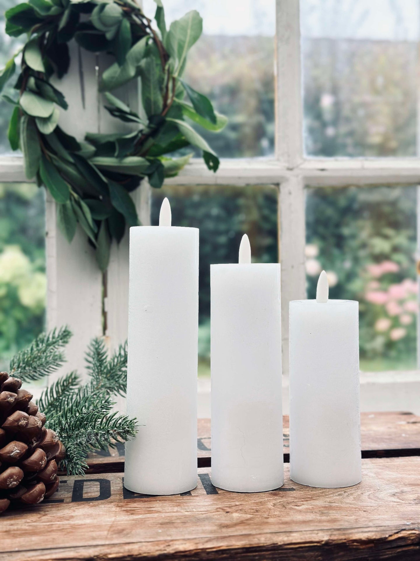 LED Blockljus / Vit – 3 st Rustikt ljus dia 5 cm