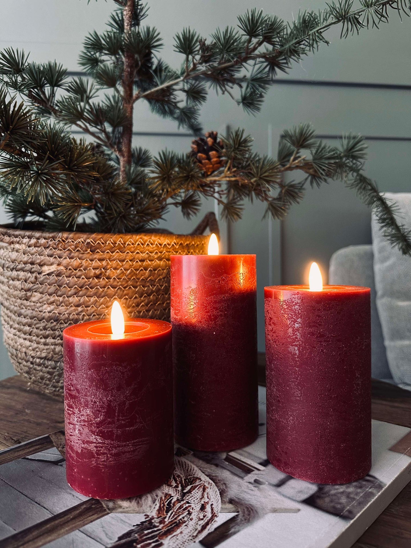 LED Blockljus / Röd – 3 st Rustikt ljus