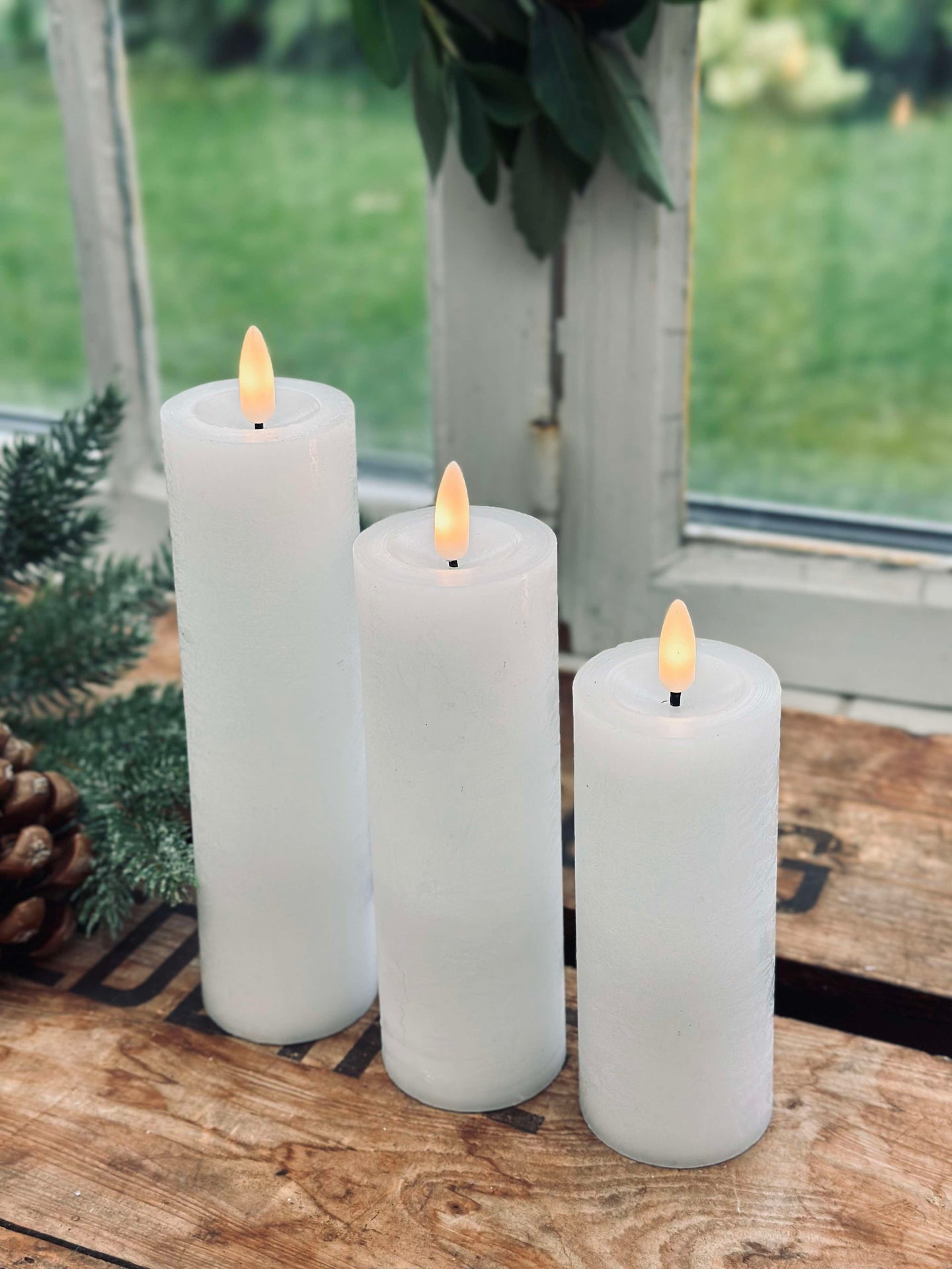 LED Blockljus / Vit – 3 st Rustikt ljus dia 5 cm