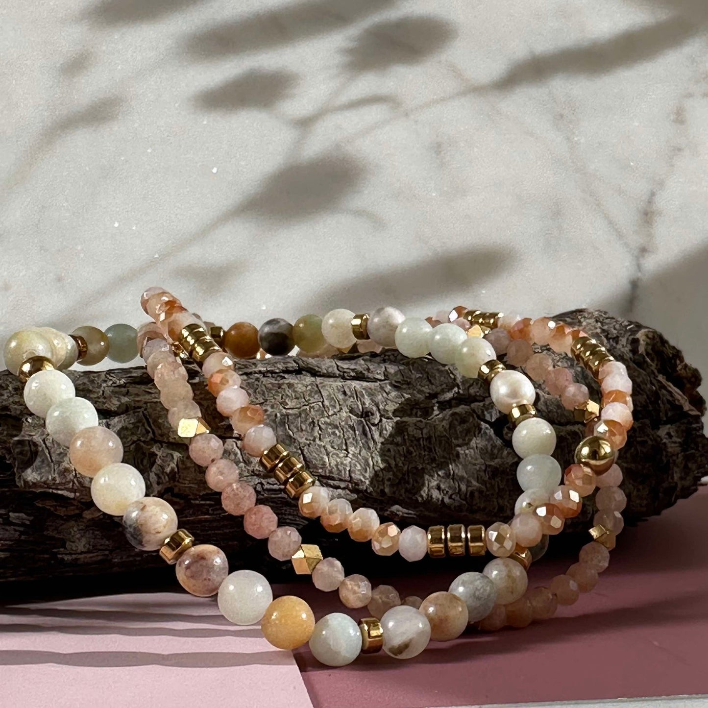 Armband Natur / Guldig - Set med 3 armband