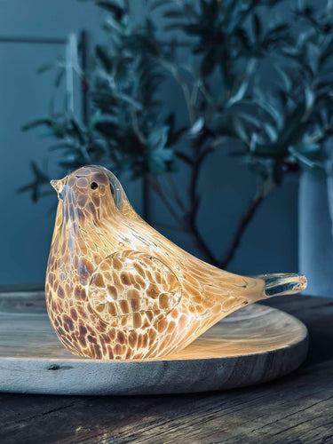 LED Fågel i munblåst glas - Old Rose