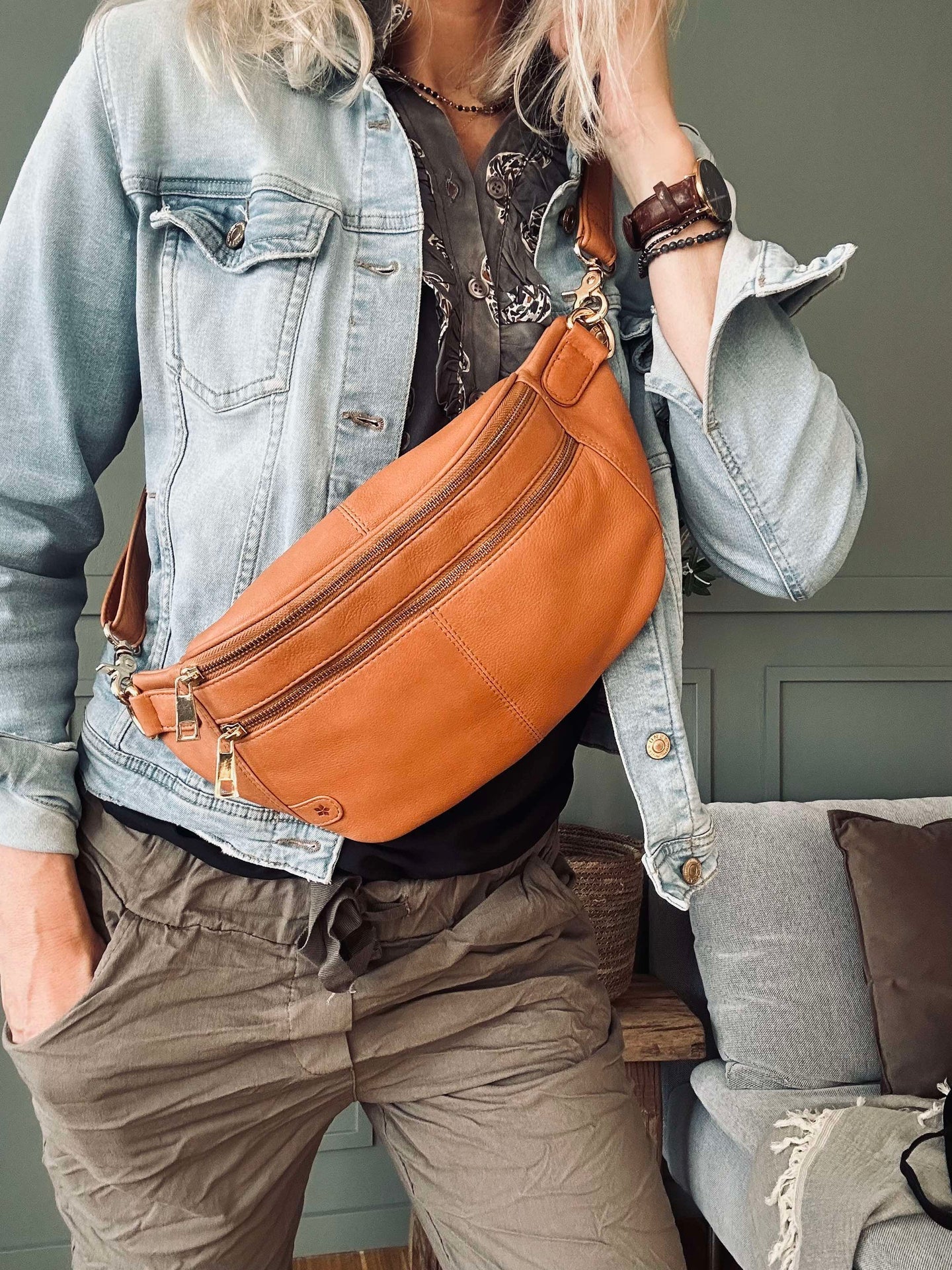 Bumbag Astrid - Cognac / Guld