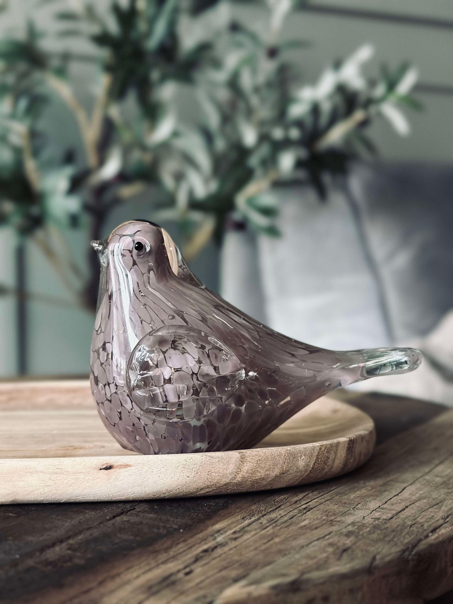 LED Fågel i munblåst glas - Old Rose