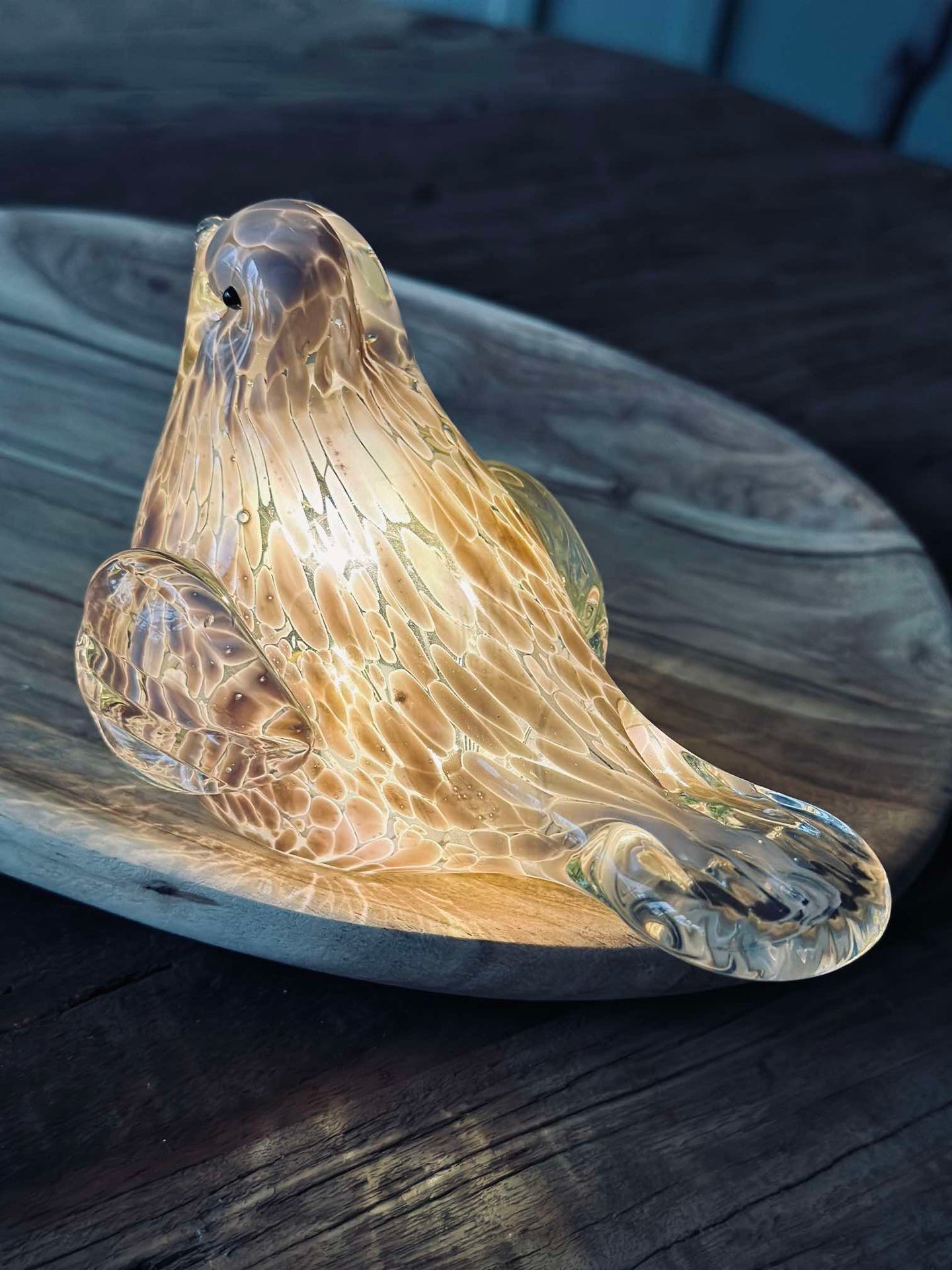 LED Fågel i munblåst glas - Old Rose