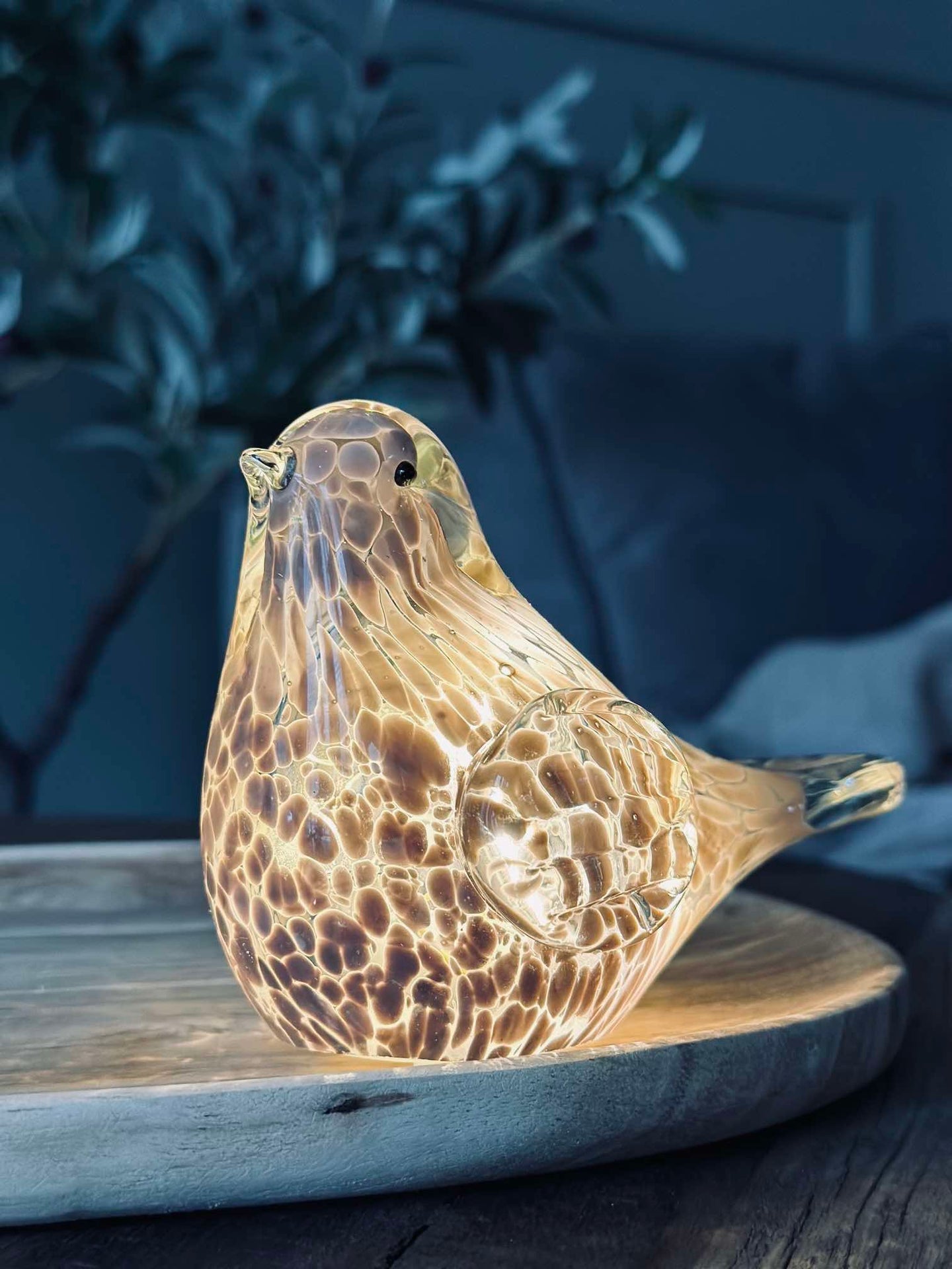 LED Fågel i munblåst glas - Old Rose