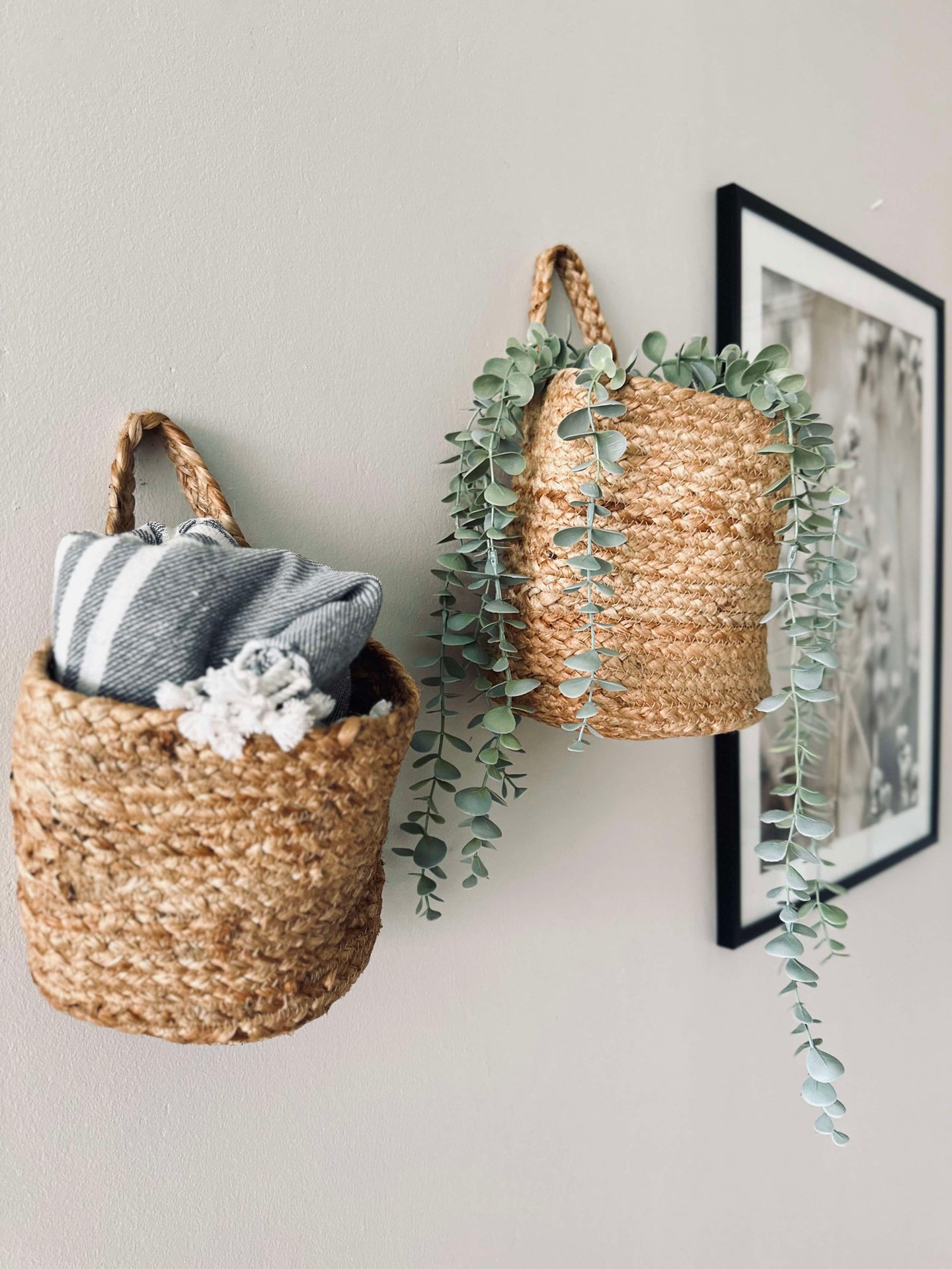 Hängkorg med handtag - Jute liten