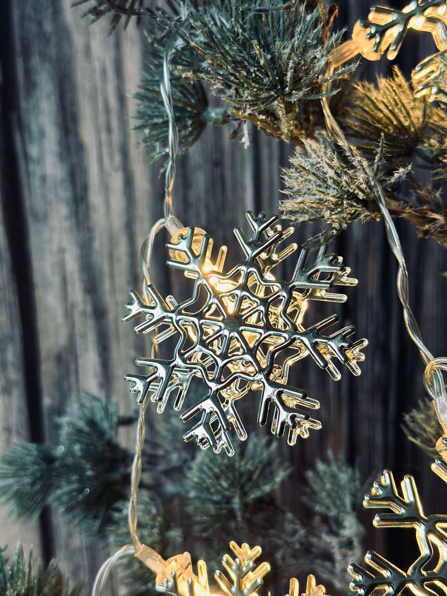 LED-ljusslinga med snöflingor - Silver