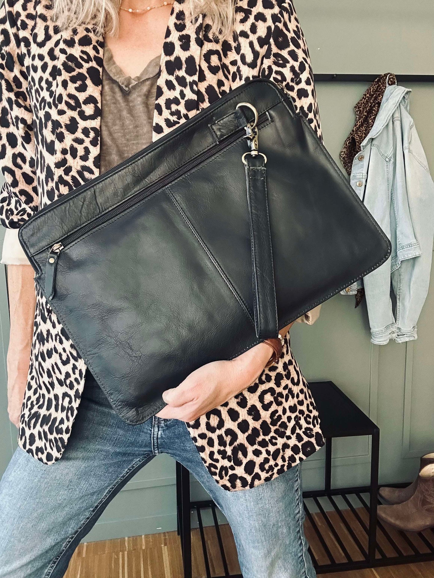 Laptopfodral - Svart buffelläder