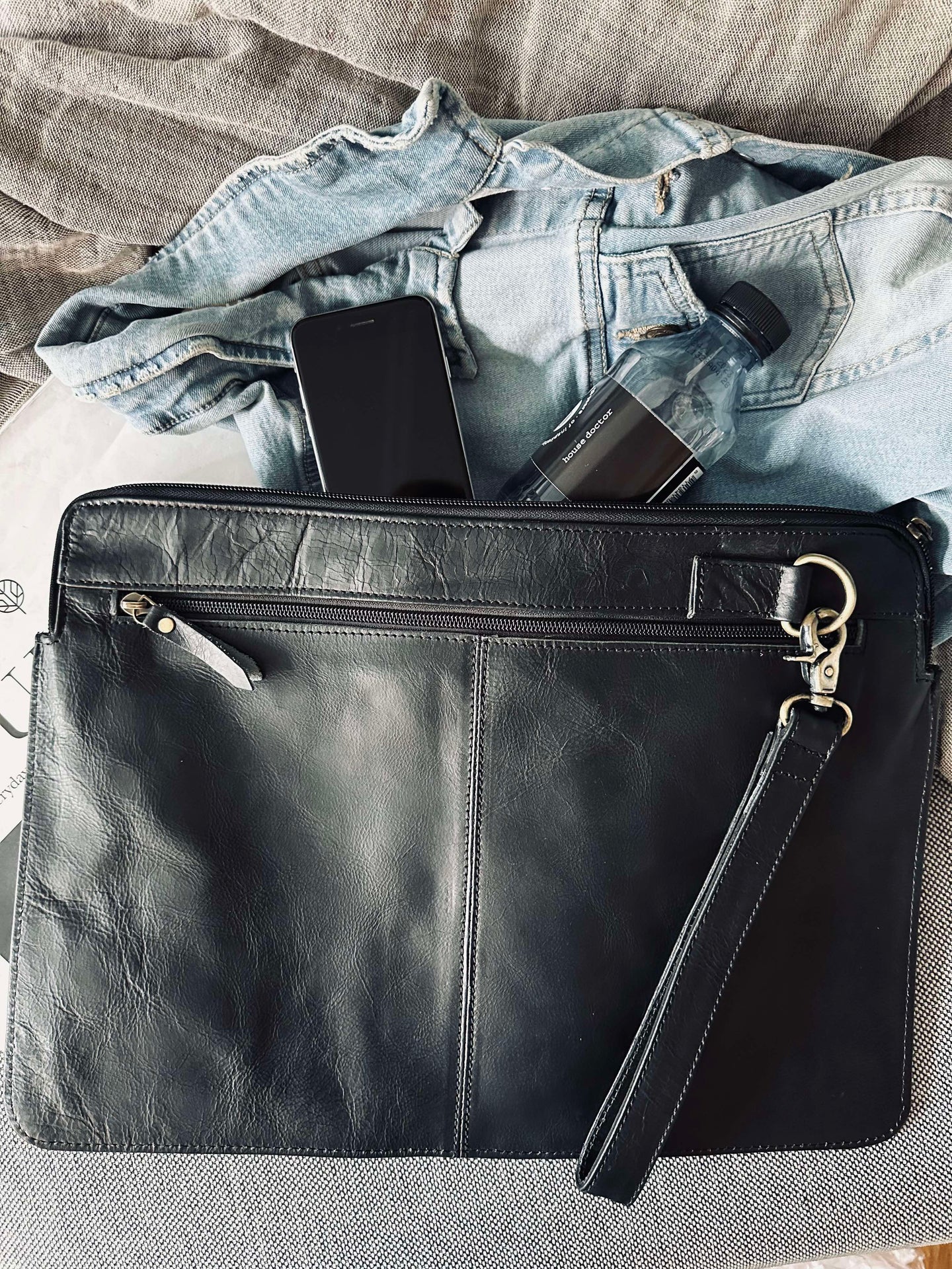 Laptopfodral - Svart buffelläder