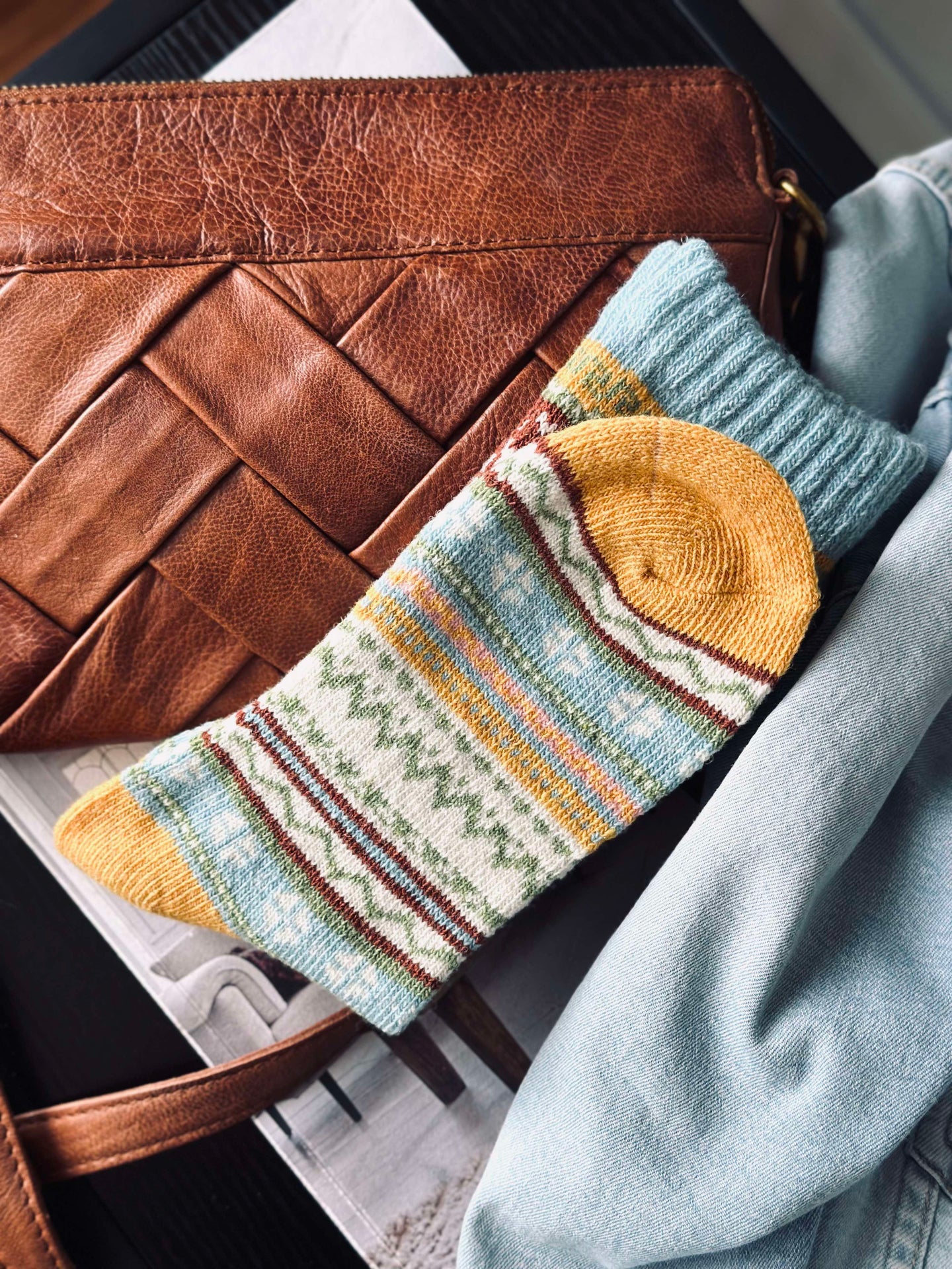 Strumpor i fina färger - Blå/gul mix