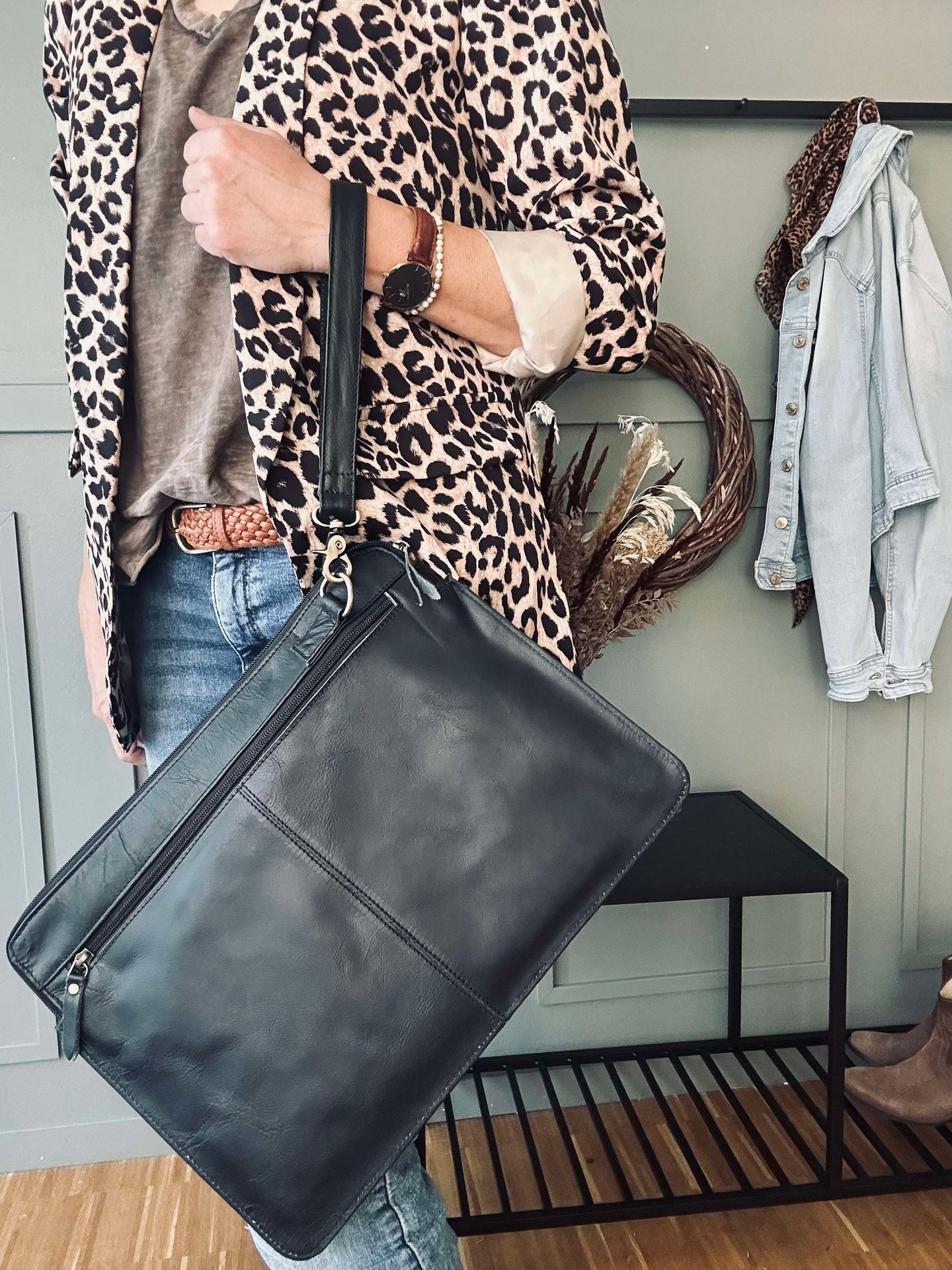 Laptopfodral - Svart buffelläder